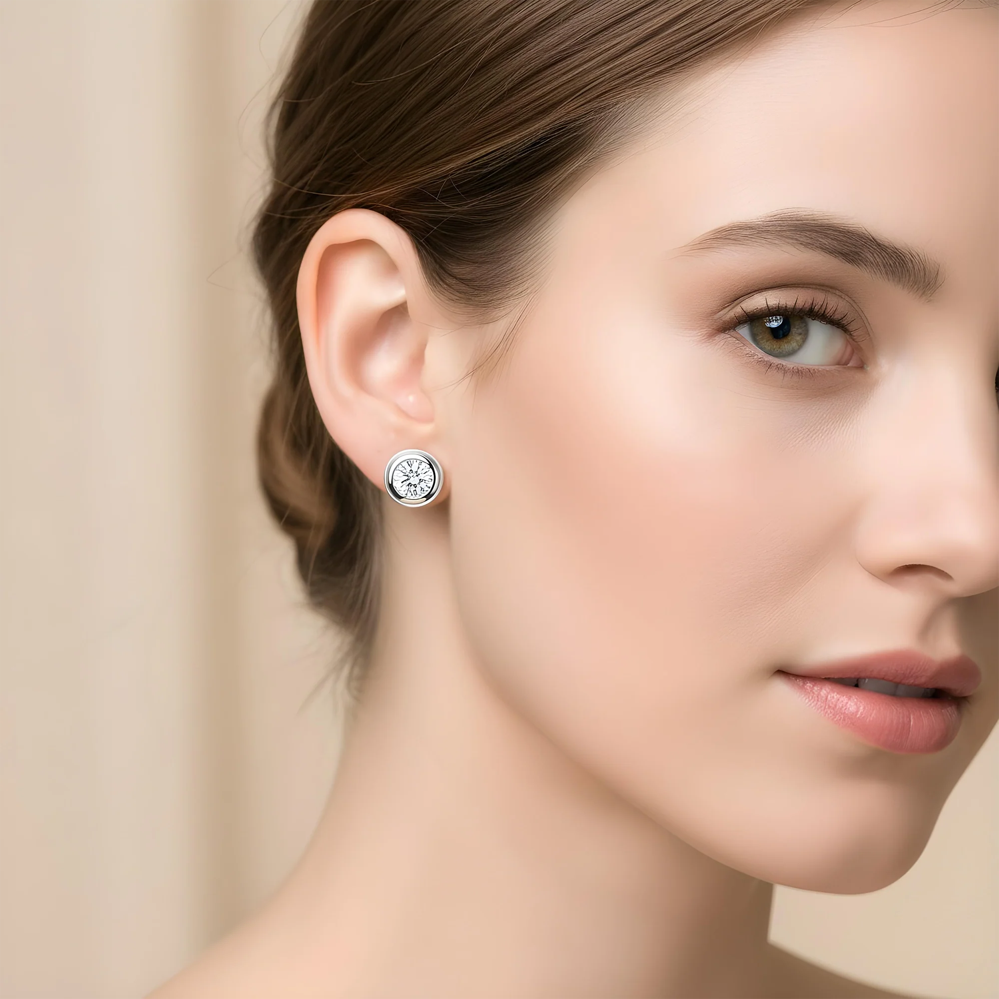 14K Yellow Gold Bezel Set Solitaire Round Diamond Stud Earrings 2.05ctw - Image 6