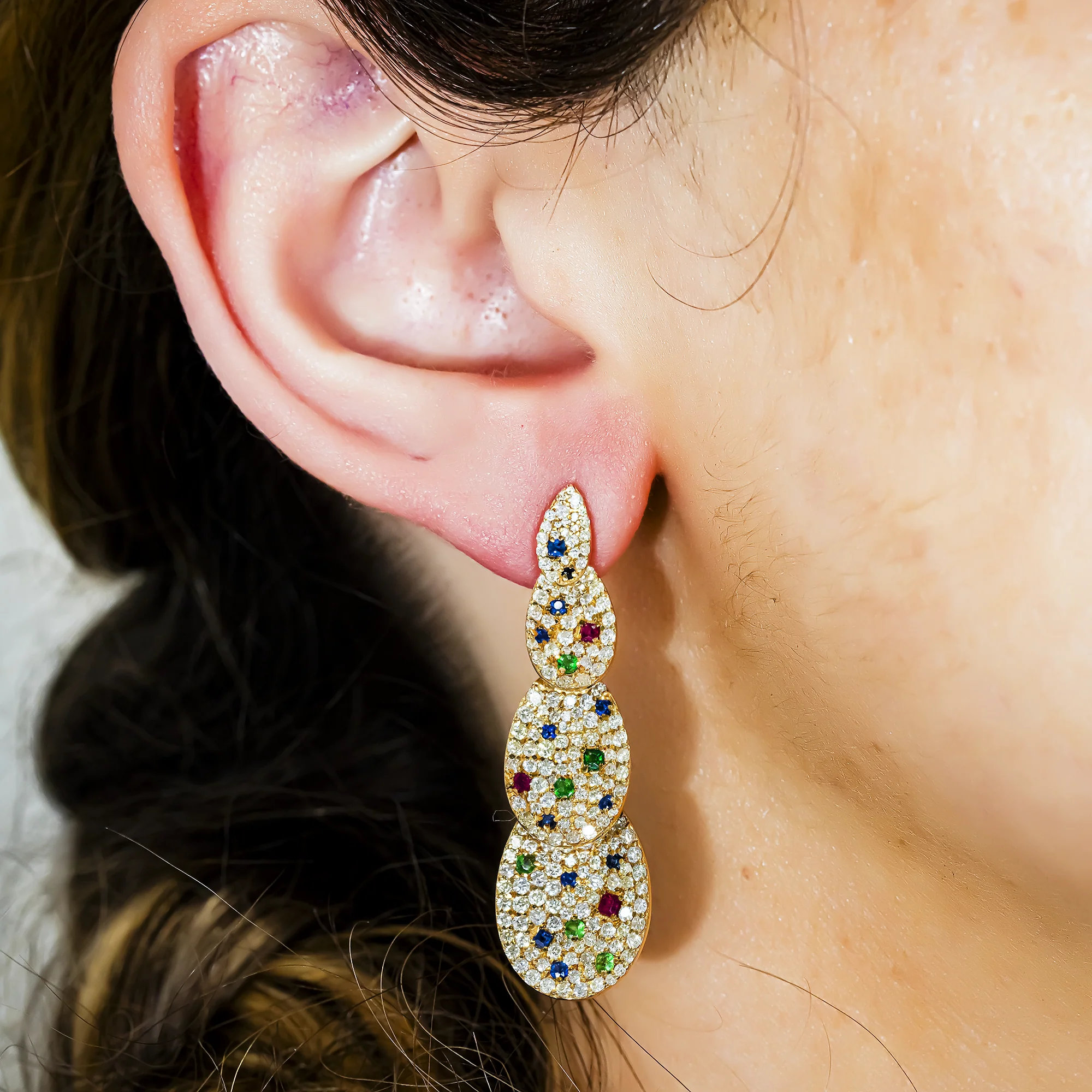 14K Yellow Gold Summer Solstice Gemstone & Diamond Drop Earrings 3.60ctw - Image 2