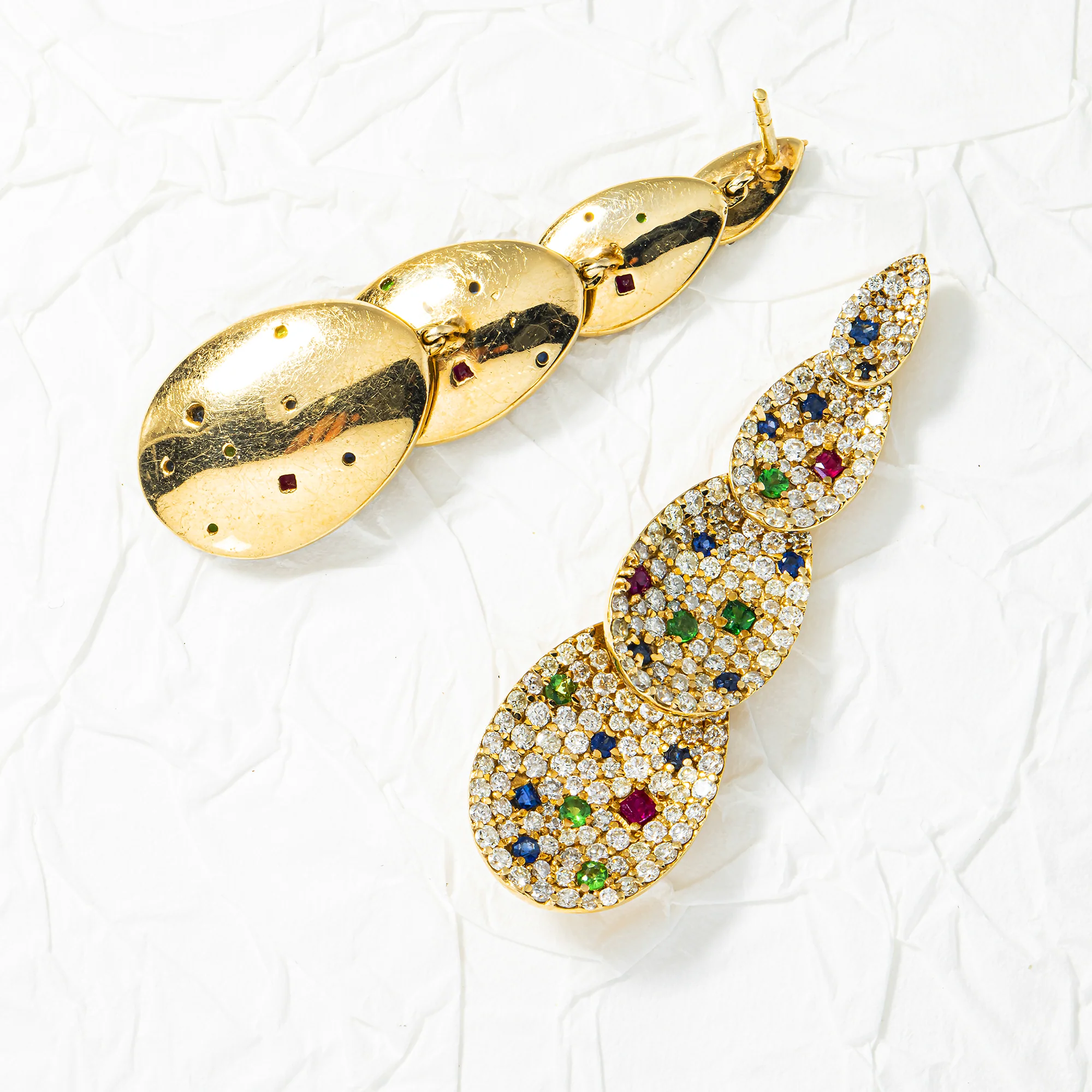 14K Yellow Gold Summer Solstice Gemstone & Diamond Drop Earrings 3.60ctw - Image 3