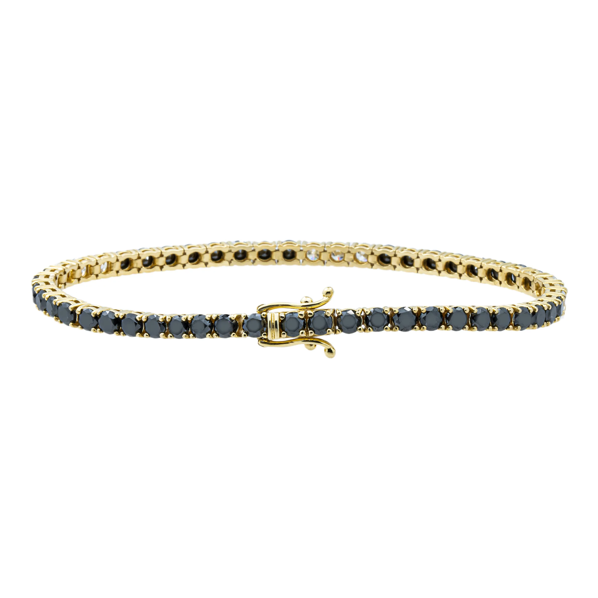 14K Yellow Gold White & Black Round Diamond Tennis Bracelet 7.37ct - Image 4