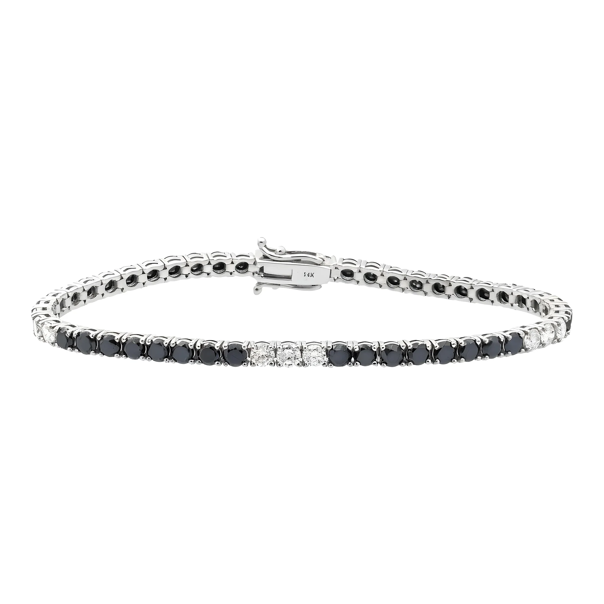 14K Yellow Gold White & Black Round Diamond Tennis Bracelet 7.37ct - Image 5