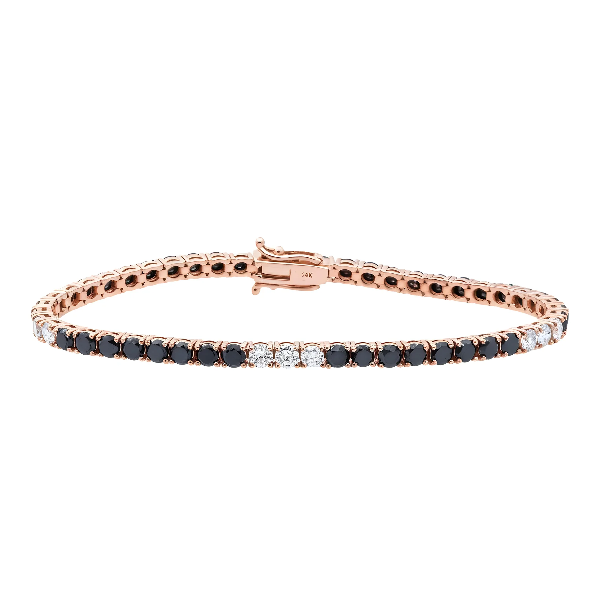 14K Yellow Gold White & Black Round Diamond Tennis Bracelet 7.37ct - Image 9