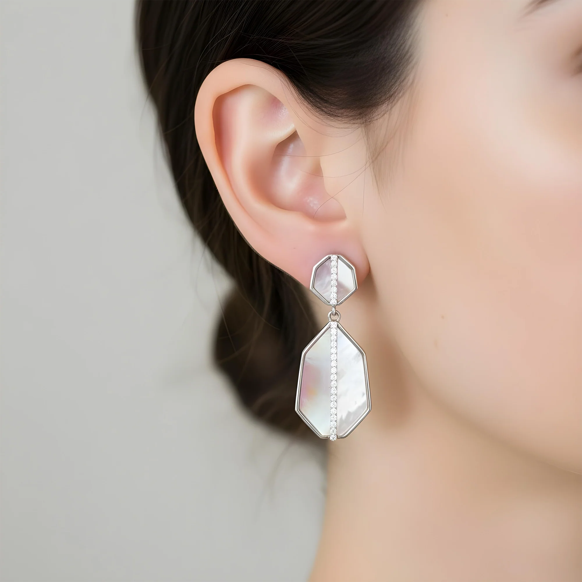 14K Yellow Gold White & Pink Mother of Pearl Diamond Drop Earrings 0.25ctw - Image 5
