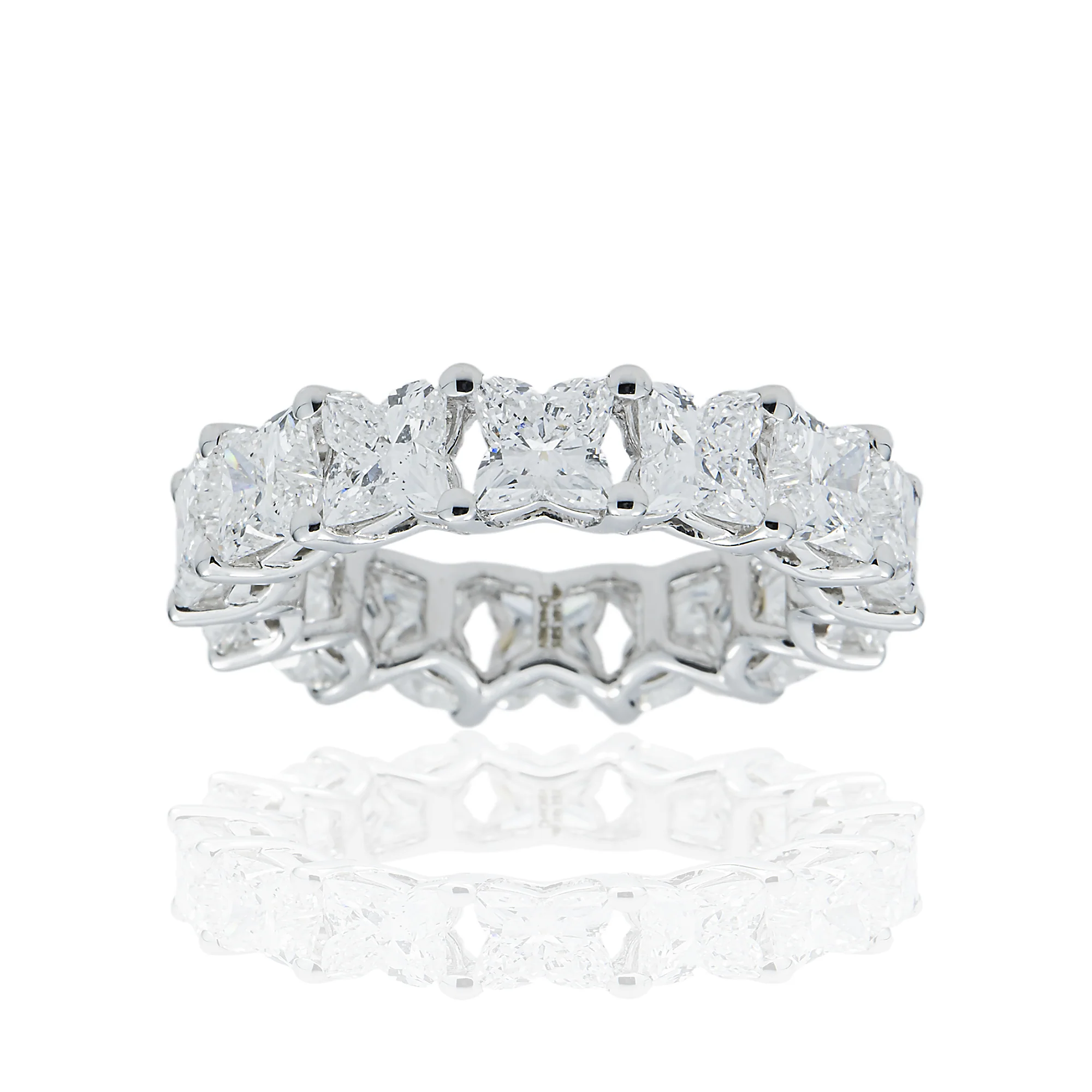 14K White Gold "LV" Cut Diamond Eternity Ring 7.38ct (Size 6)