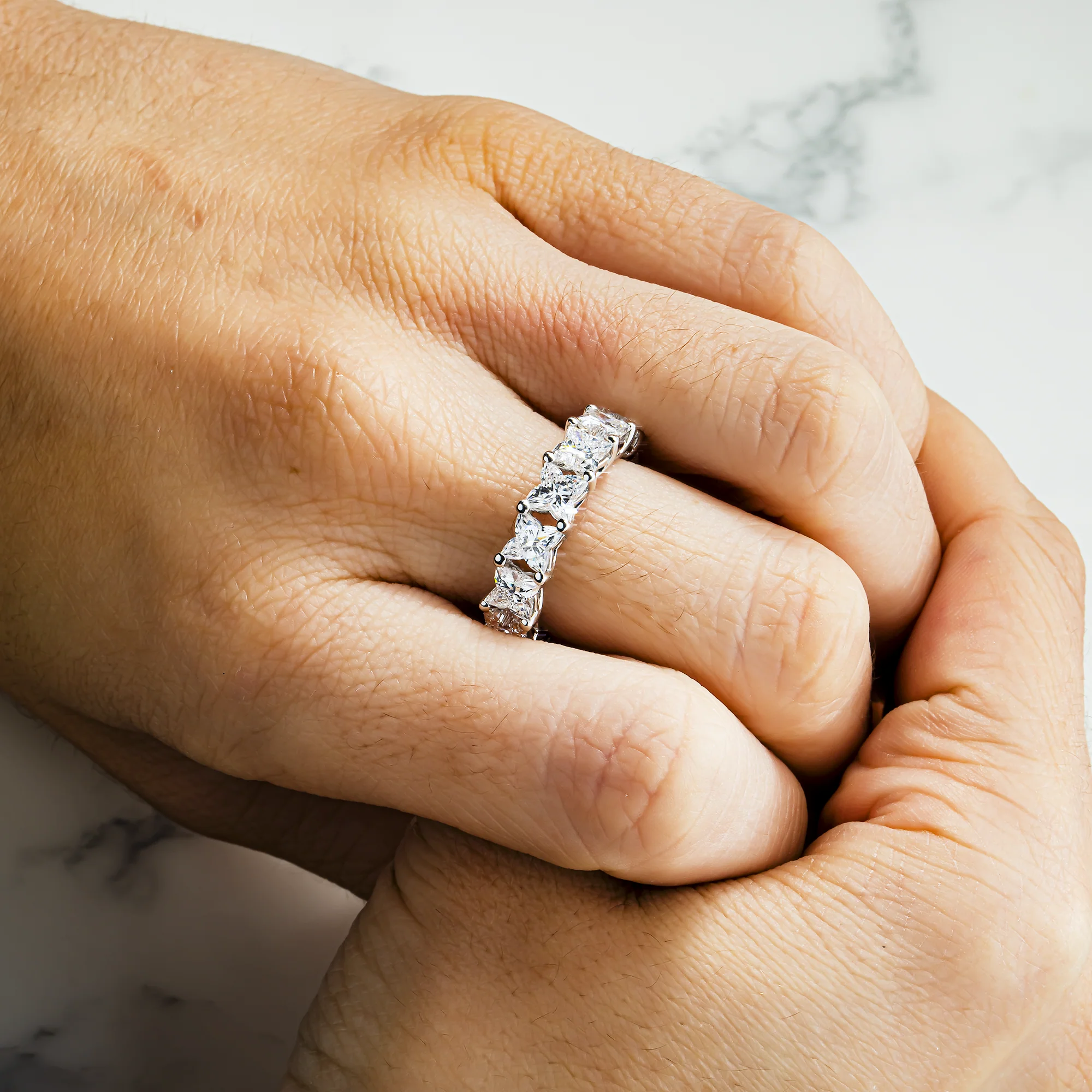 14K White Gold "LV" Cut Diamond Eternity Ring 7.38ct (Size 6) - Image 2
