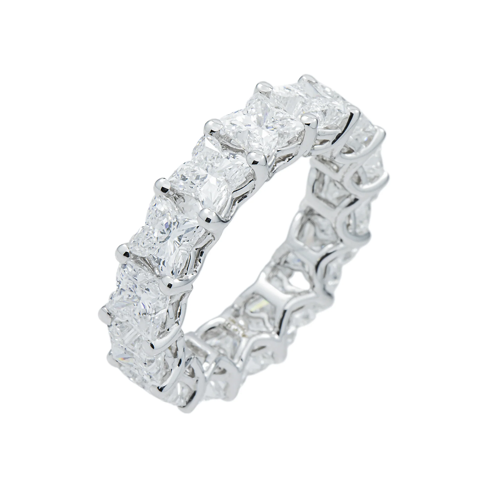 14K White Gold "LV" Cut Diamond Eternity Ring 7.38ct (Size 6) - Image 3