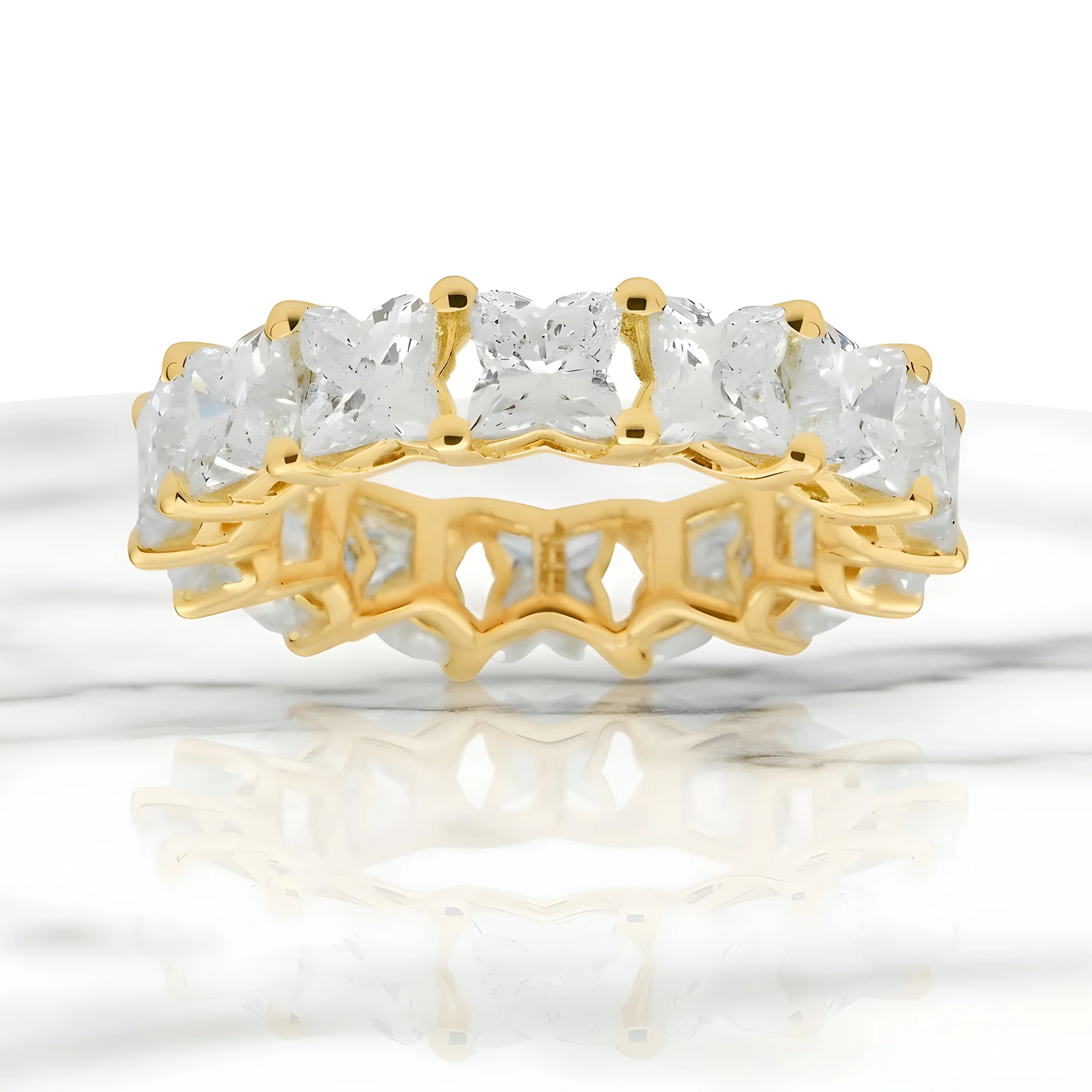 14K White Gold "LV" Cut Diamond Eternity Ring 7.38ct (Size 6) - Image 5