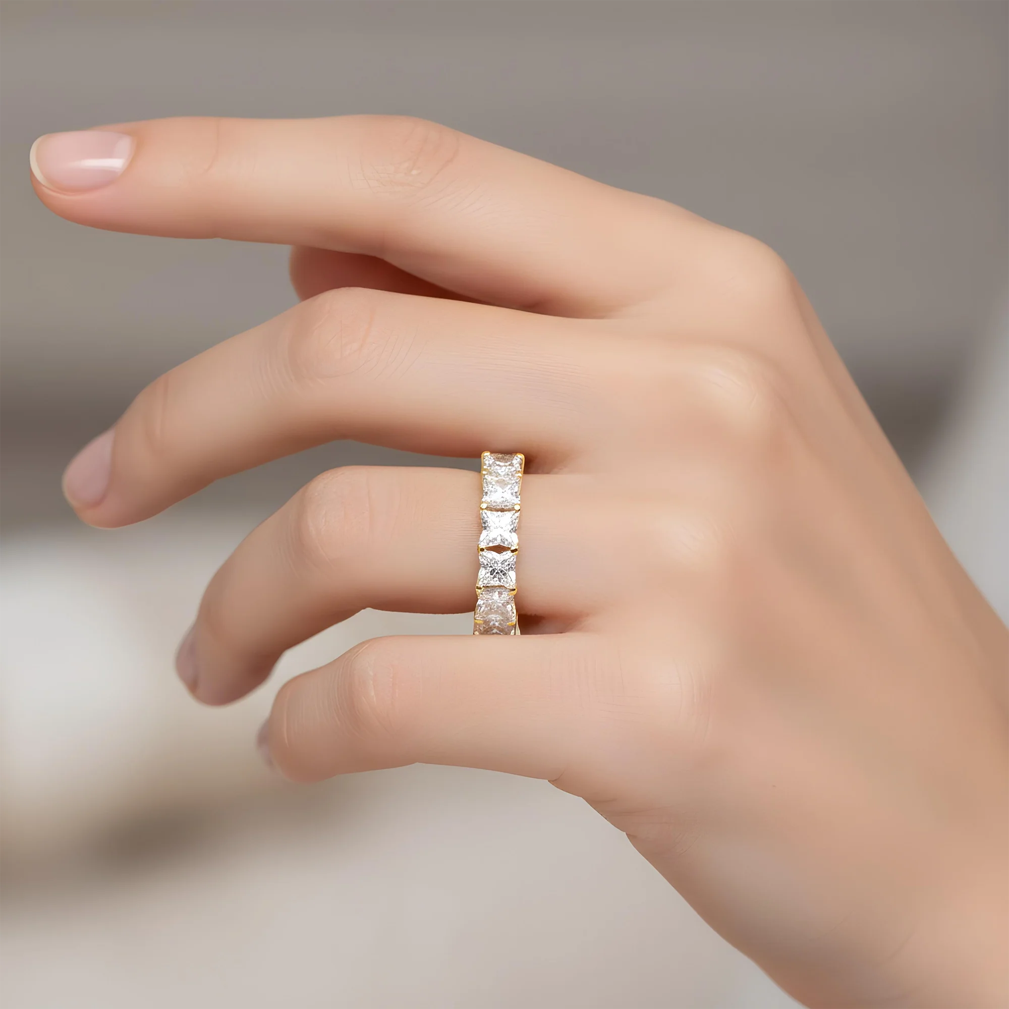 14K White Gold "LV" Cut Diamond Eternity Ring 7.38ct (Size 6) - Image 6