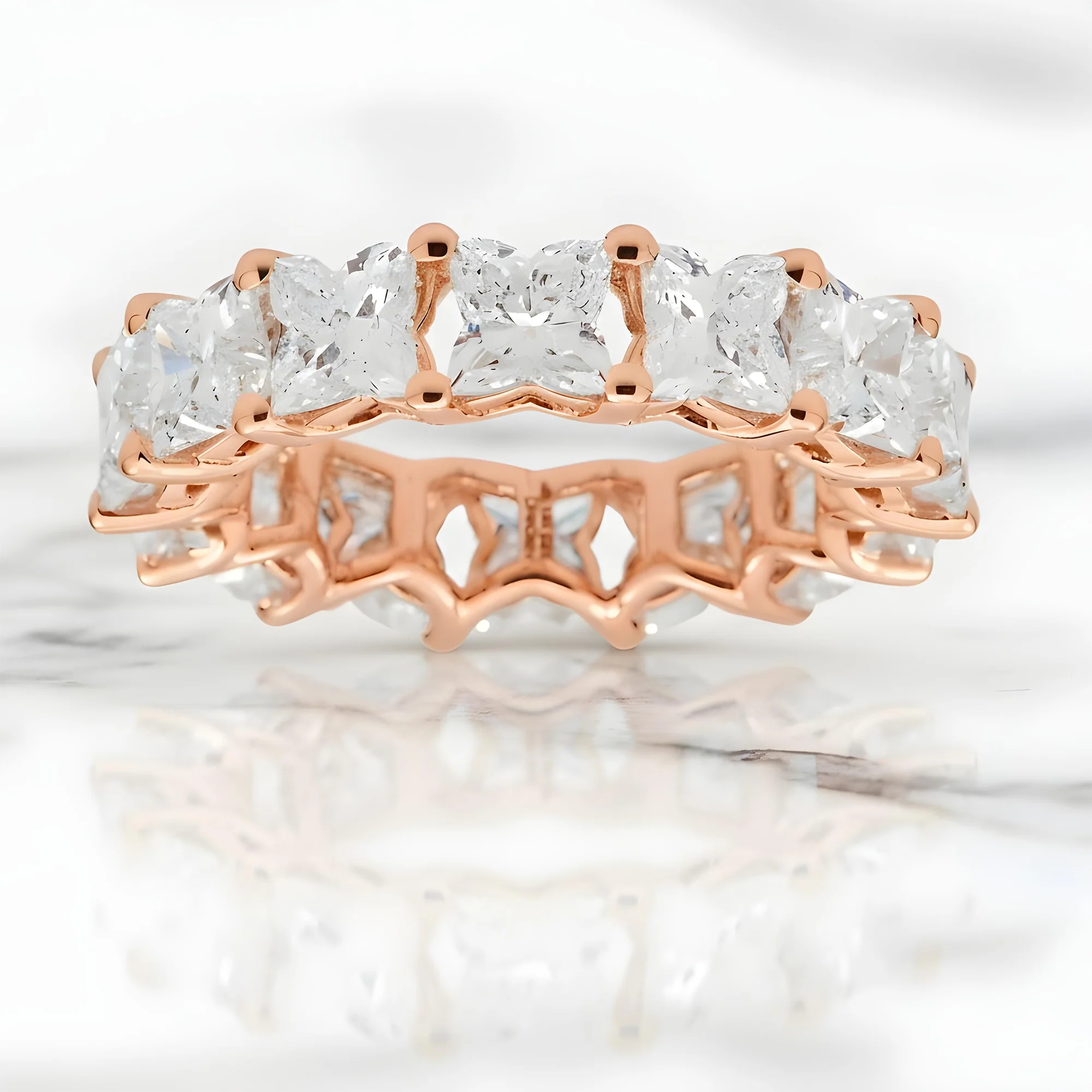 14K White Gold "LV" Cut Diamond Eternity Ring 7.38ct (Size 6) - Image 7