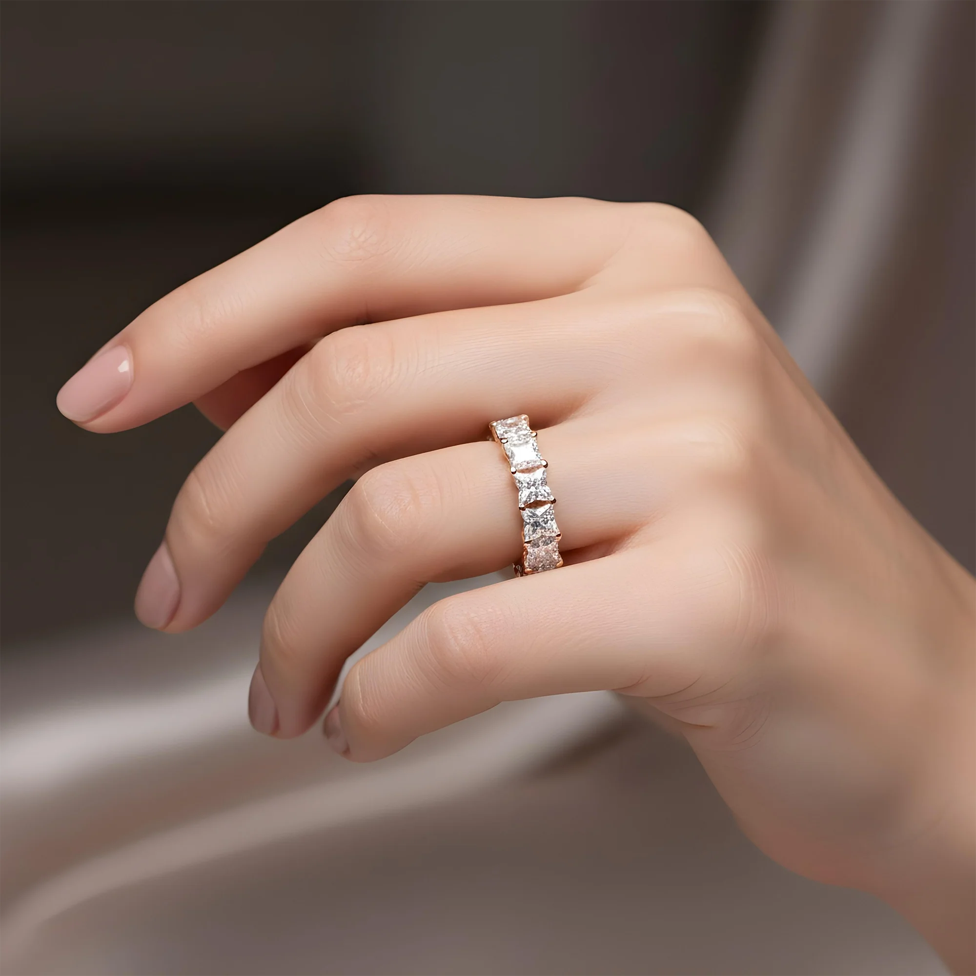 14K White Gold "LV" Cut Diamond Eternity Ring 7.38ct (Size 6) - Image 8