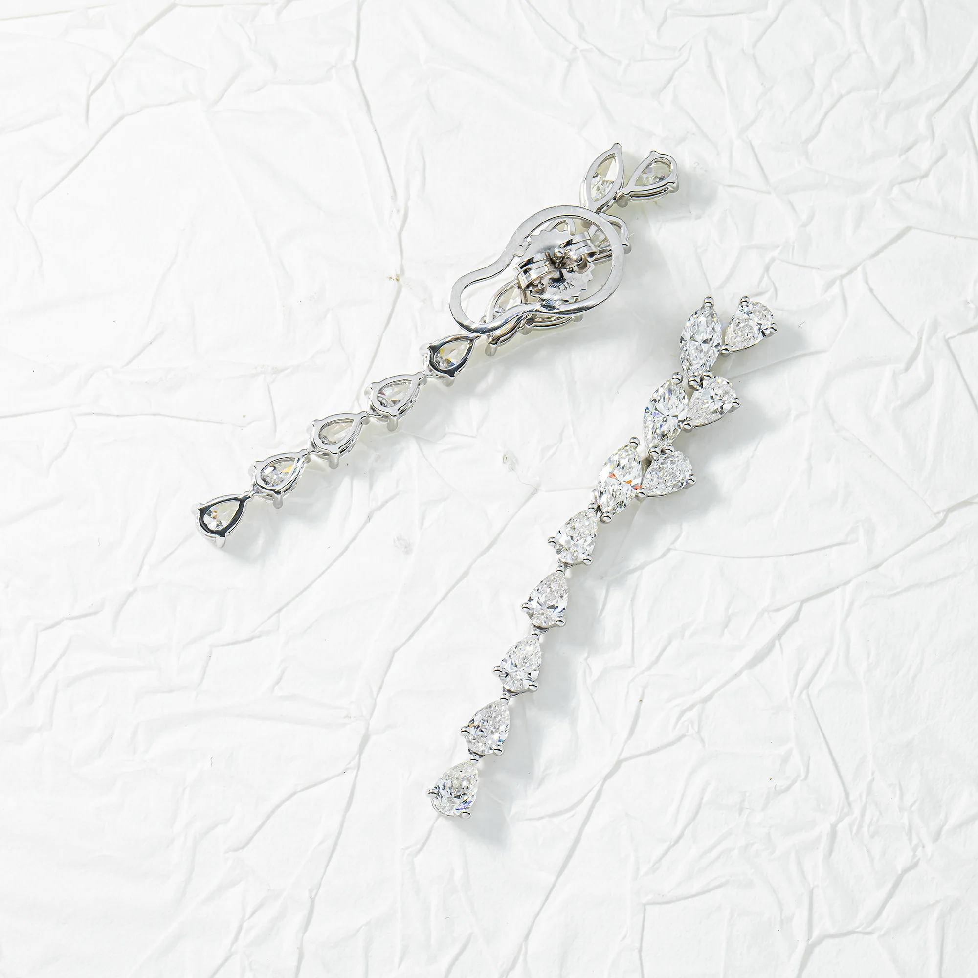 14K White Gold Marquise & Pear Diamond Drop Earrings 5.75ctw - Image 3