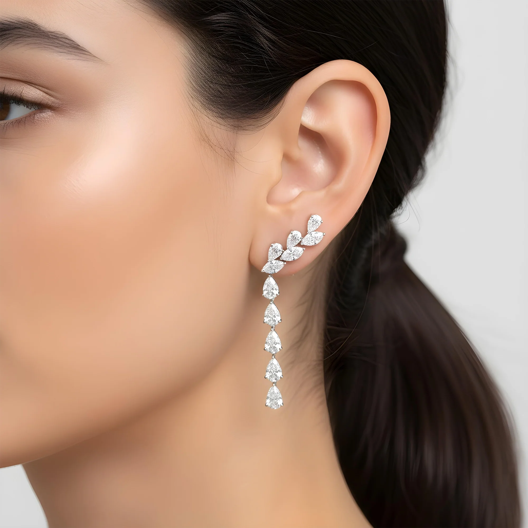 14K White Gold Marquise & Pear Diamond Drop Earrings 5.75ctw - Image 5