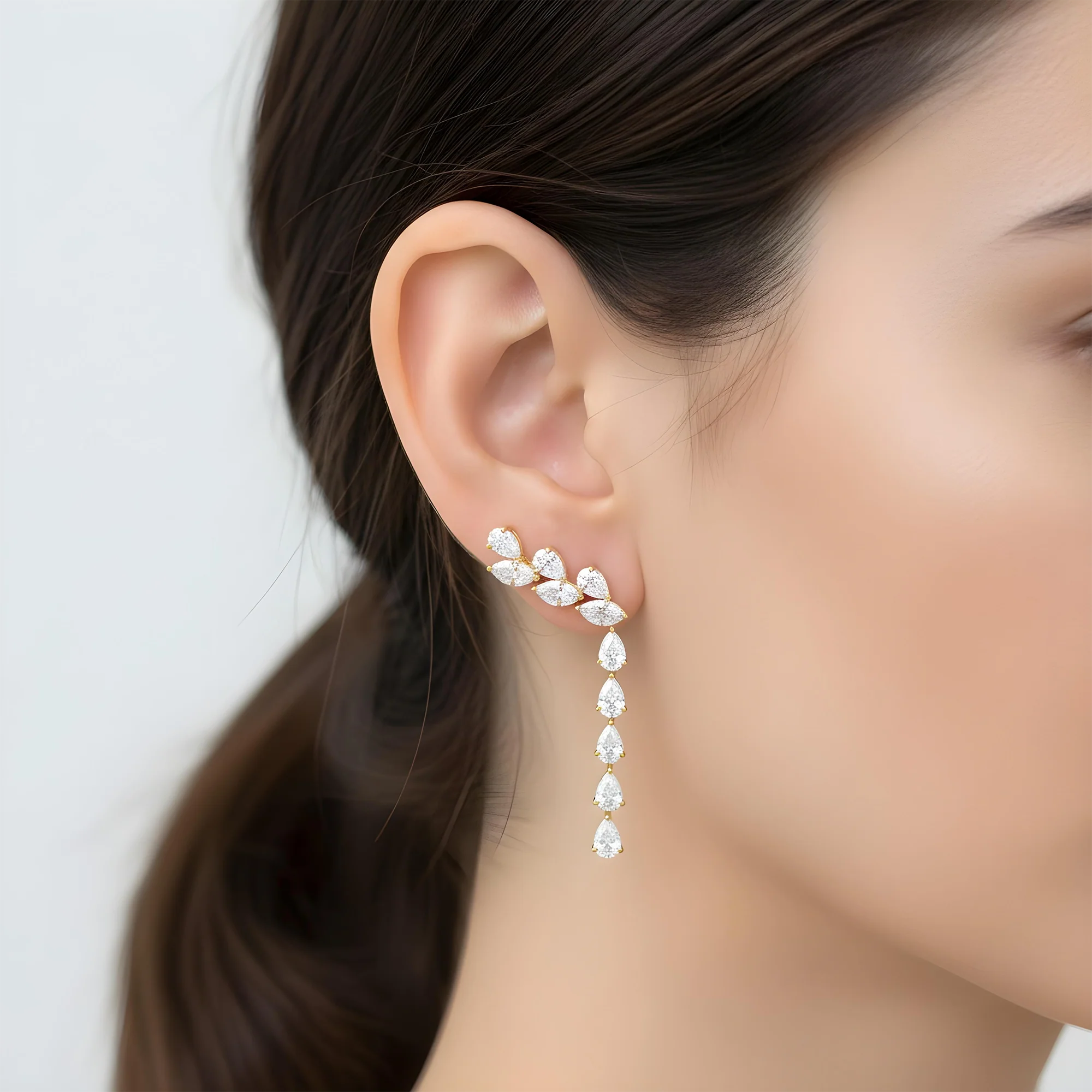 14K White Gold Marquise & Pear Diamond Drop Earrings 5.75ctw - Image 7