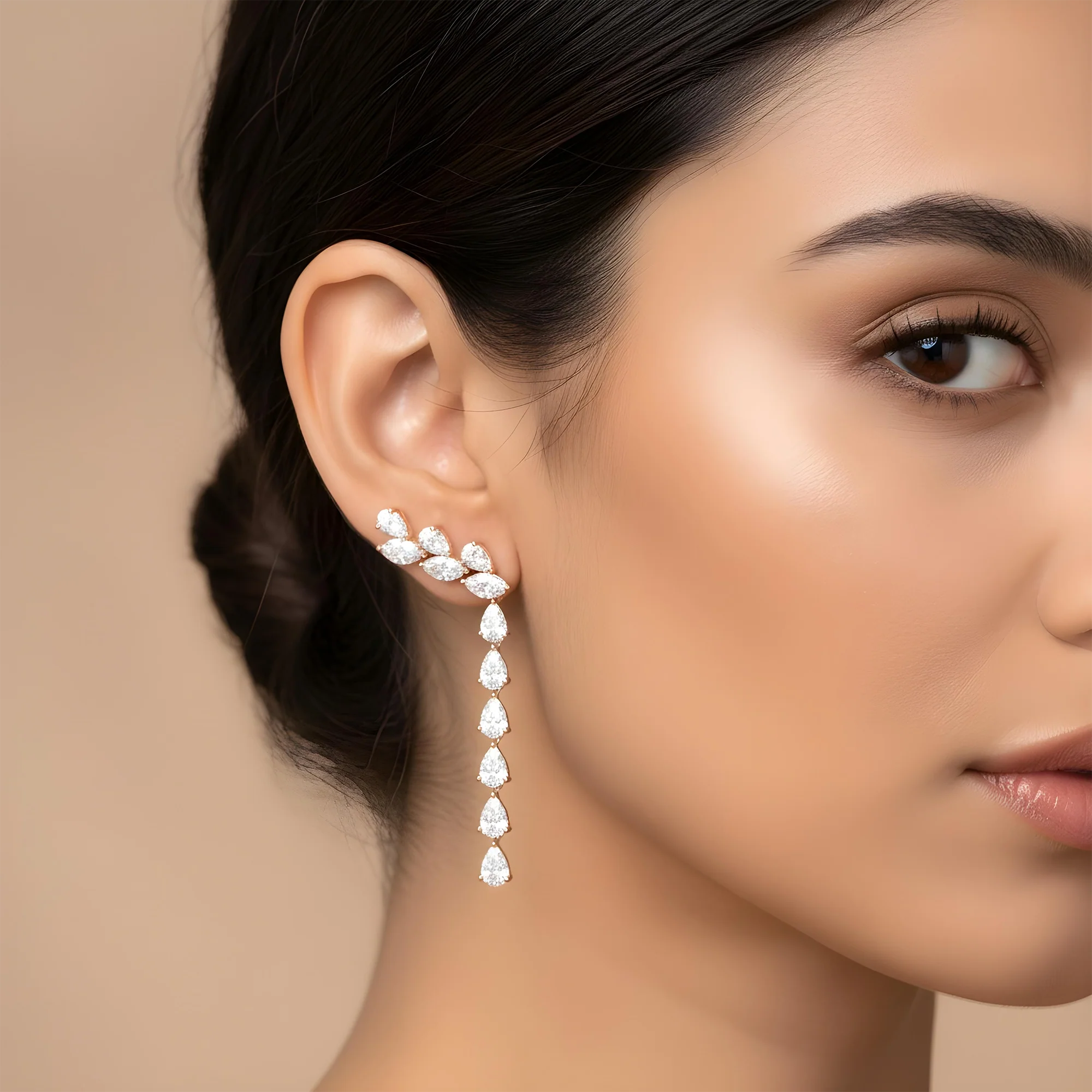 14K White Gold Marquise & Pear Diamond Drop Earrings 5.75ctw - Image 9