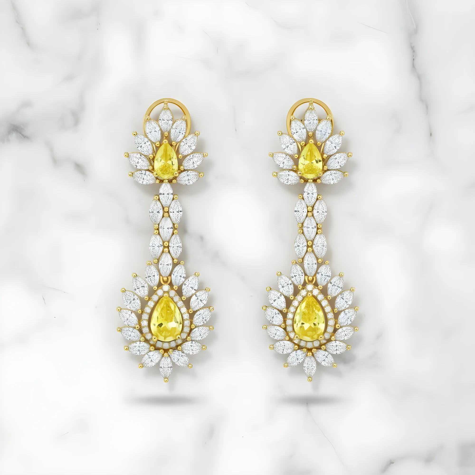 14K White Gold Multi Cut Fancy Yellow Drop Earrings 13.64ctw - Image 5