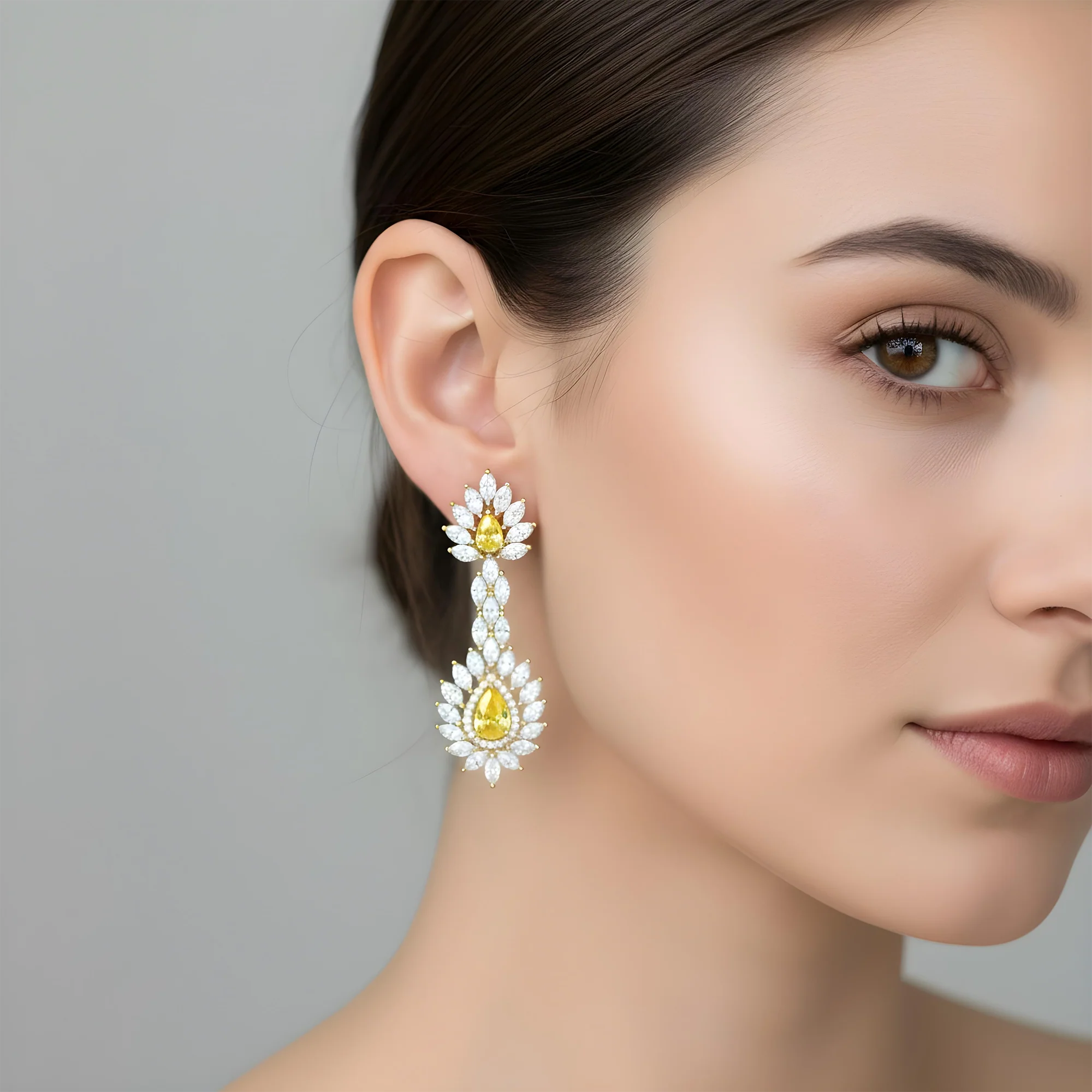 14K White Gold Multi Cut Fancy Yellow Drop Earrings 13.64ctw - Image 6