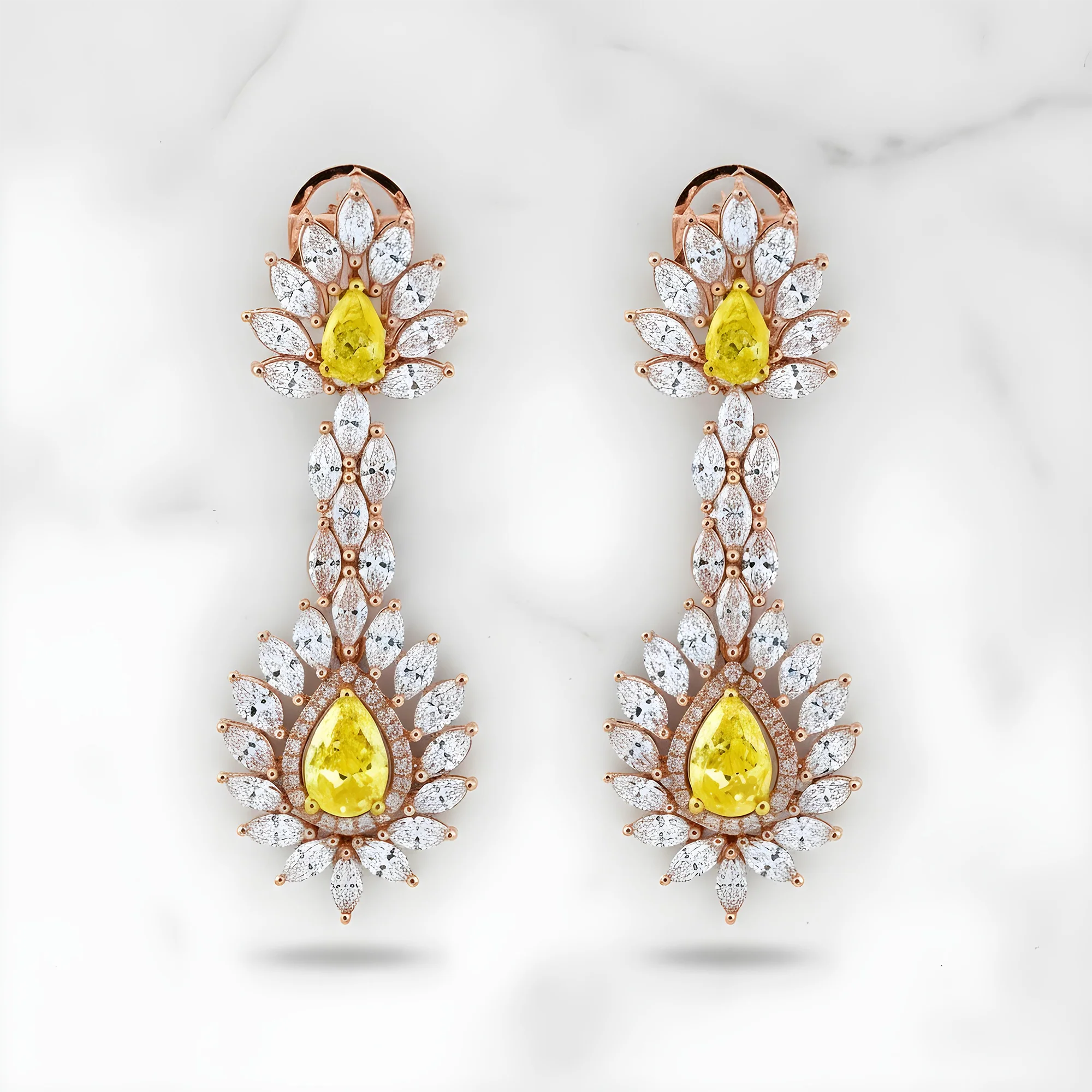 14K White Gold Multi Cut Fancy Yellow Drop Earrings 13.64ctw - Image 7