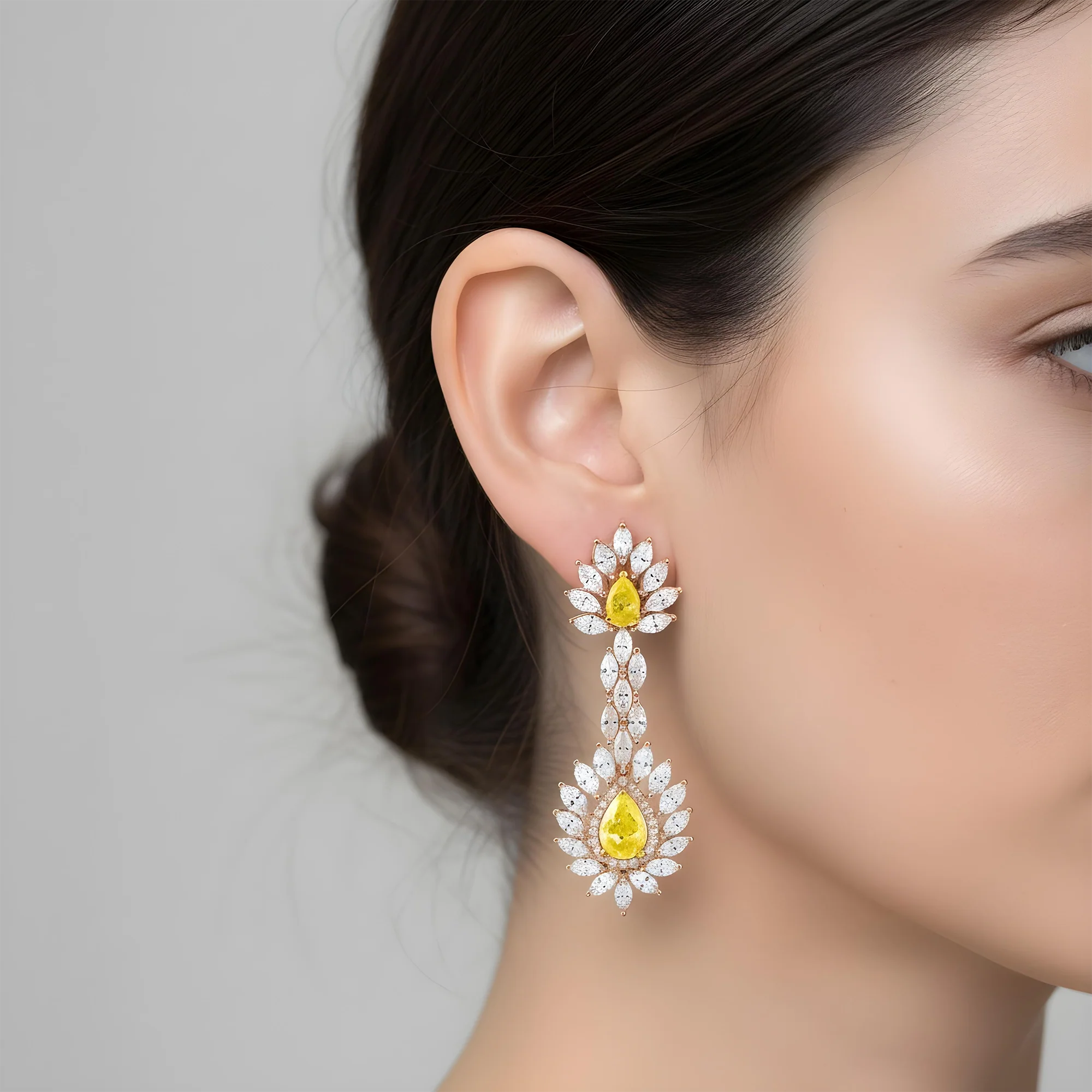 14K White Gold Multi Cut Fancy Yellow Drop Earrings 13.64ctw - Image 8