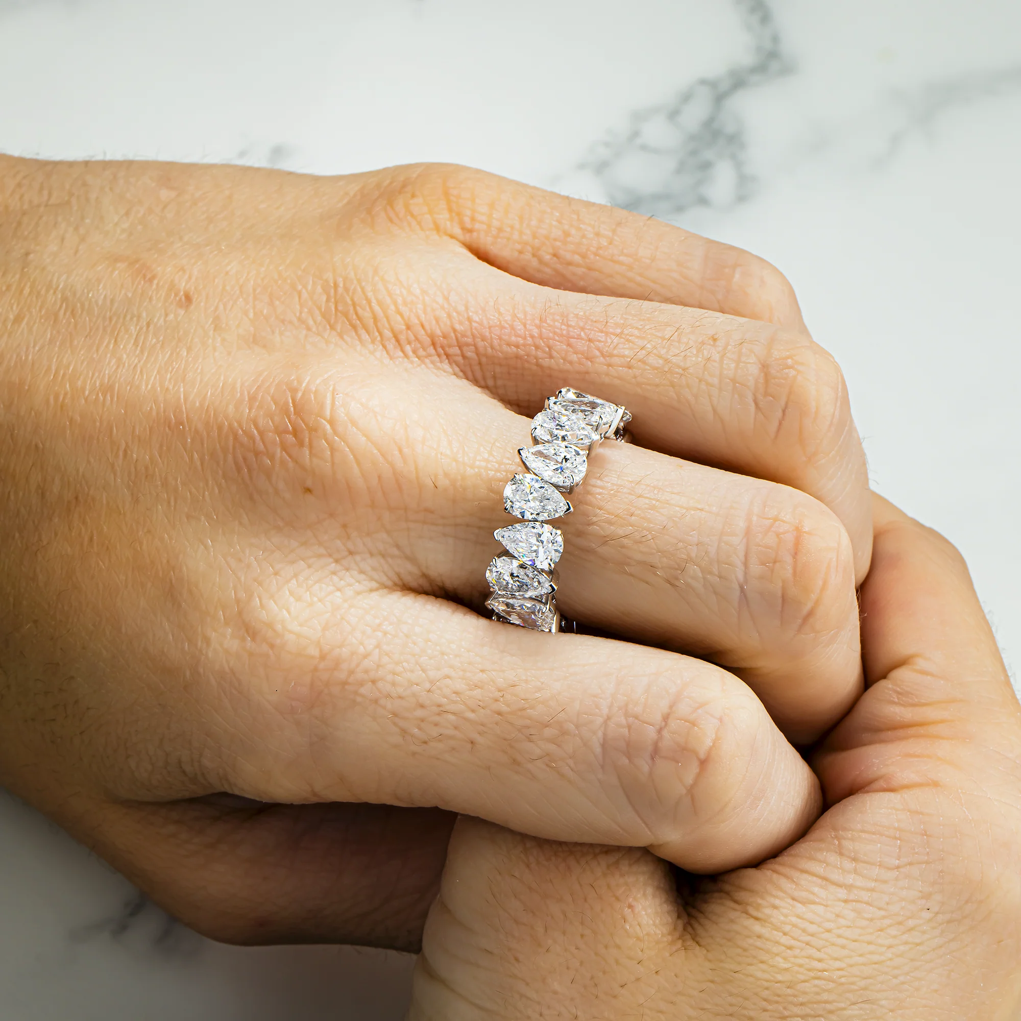 14K White Gold Pear Cut Diamond Eternity Ring 9.52ct (size 8.5) - Image 2