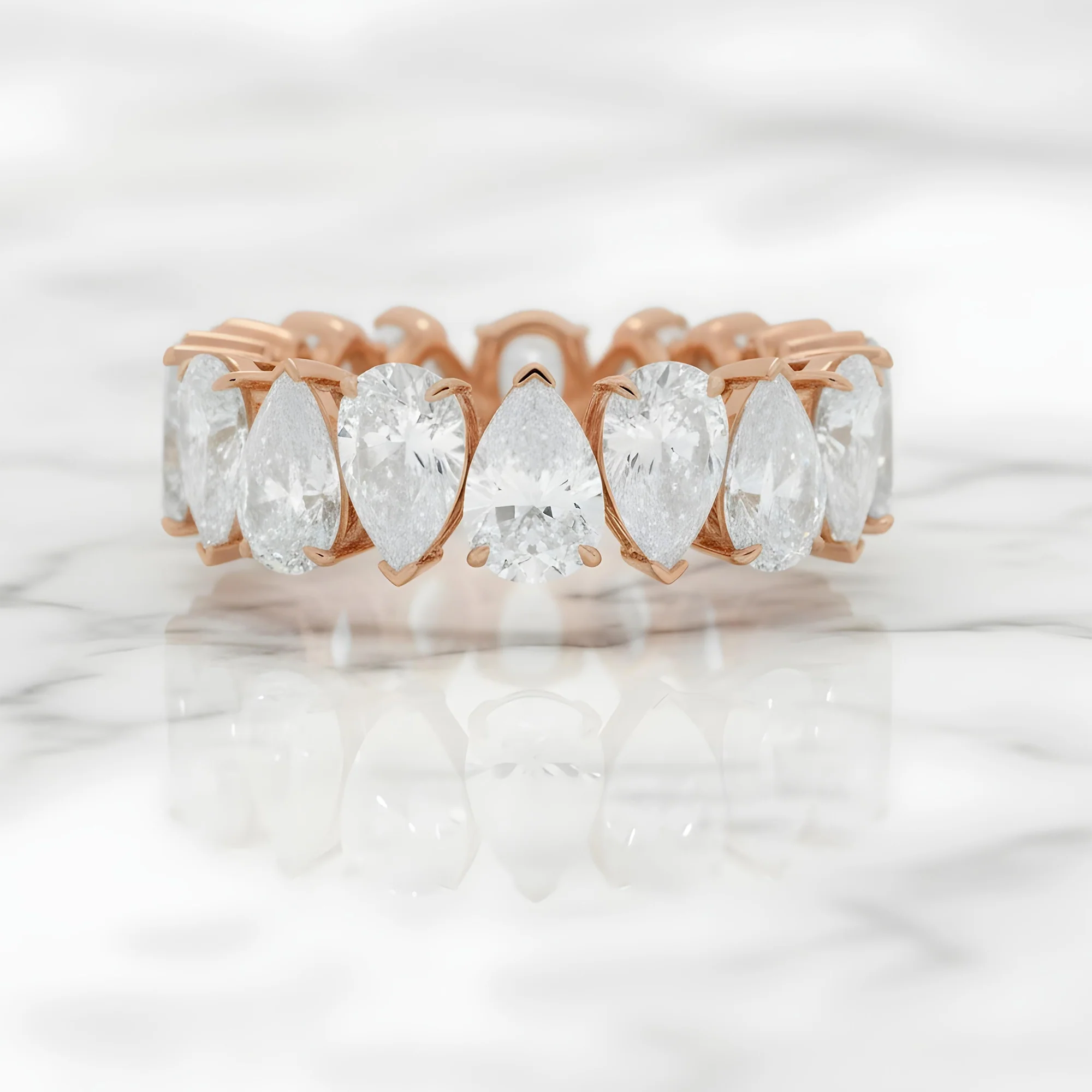14K White Gold Pear Cut Diamond Eternity Ring 9.52ct (size 8.5) - Image 9