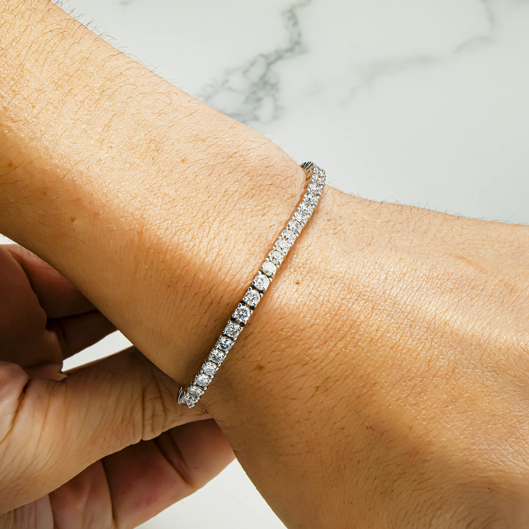 14K White Gold Round Diamond Tennis Bracelet 6.44ct - Image 2