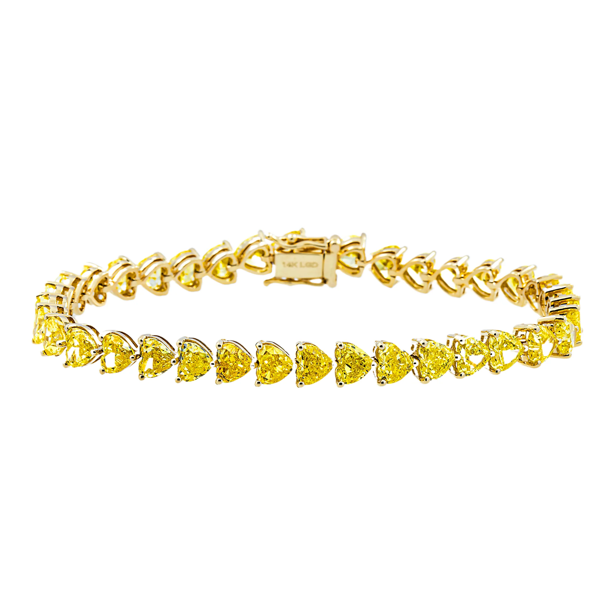 14K Yellow Gold Fancy Yellow Heart Cut Diamond Bracelet 19.10ct