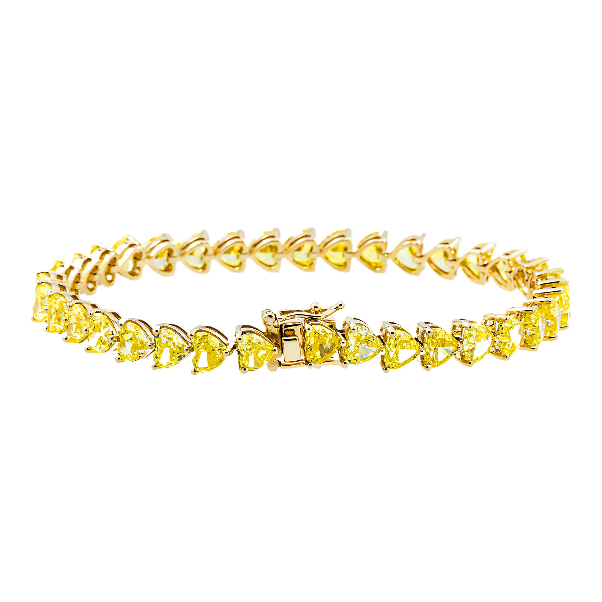 14K Yellow Gold Fancy Yellow Heart Cut Diamond Bracelet 19.10ct - Image 3