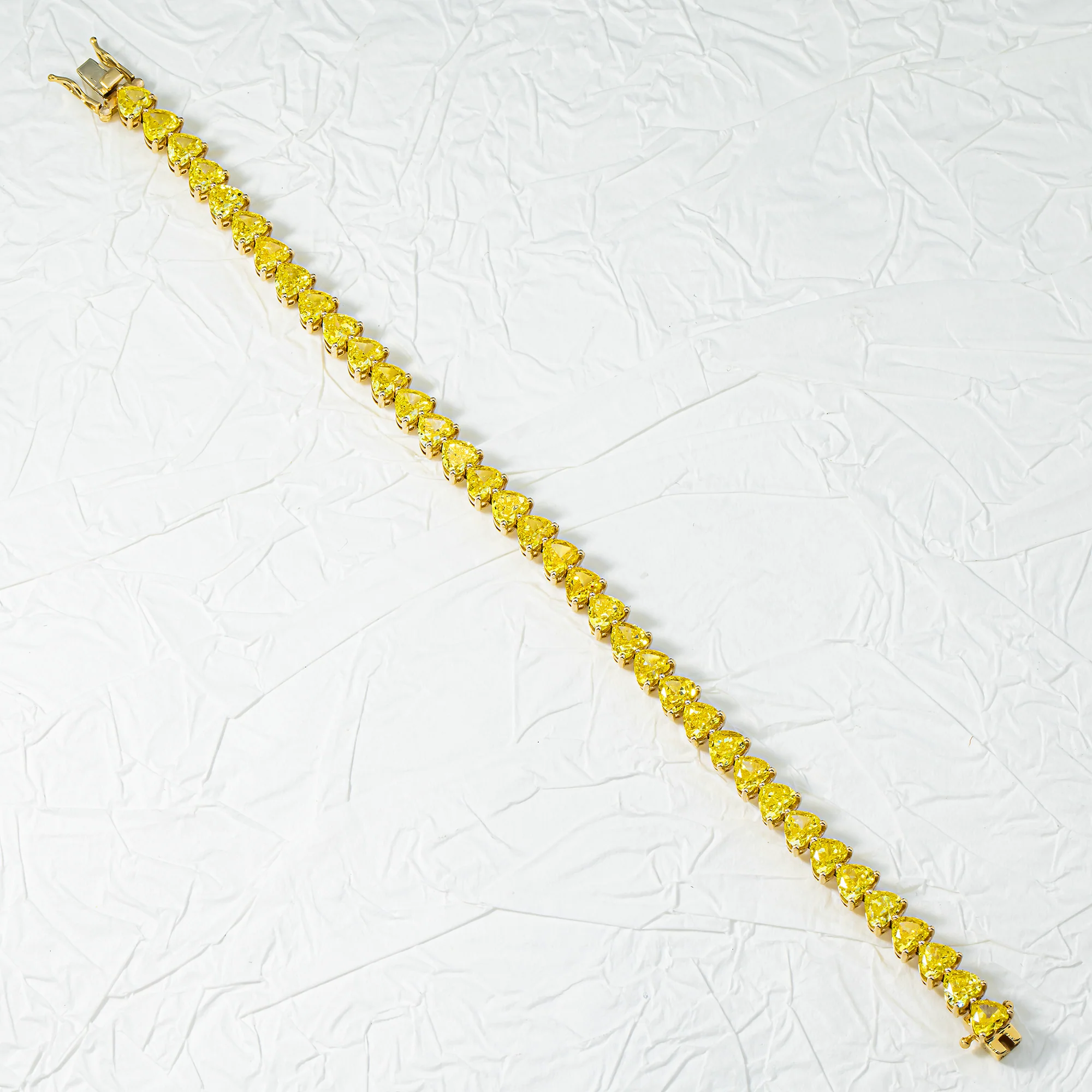 14K Yellow Gold Fancy Yellow Heart Cut Diamond Bracelet 19.10ct - Image 4