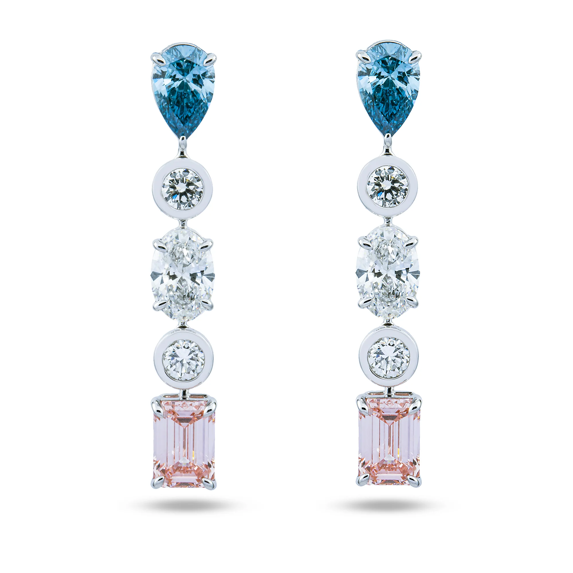 14K White Gold Fancy Blue & Pink Diamond Drop Earrings 8.24ctw