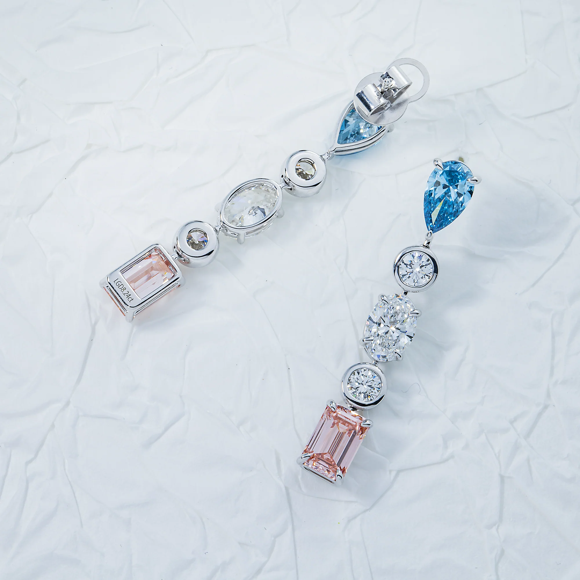 14K White Gold Fancy Blue & Pink Diamond Drop Earrings 8.24ctw - Image 3