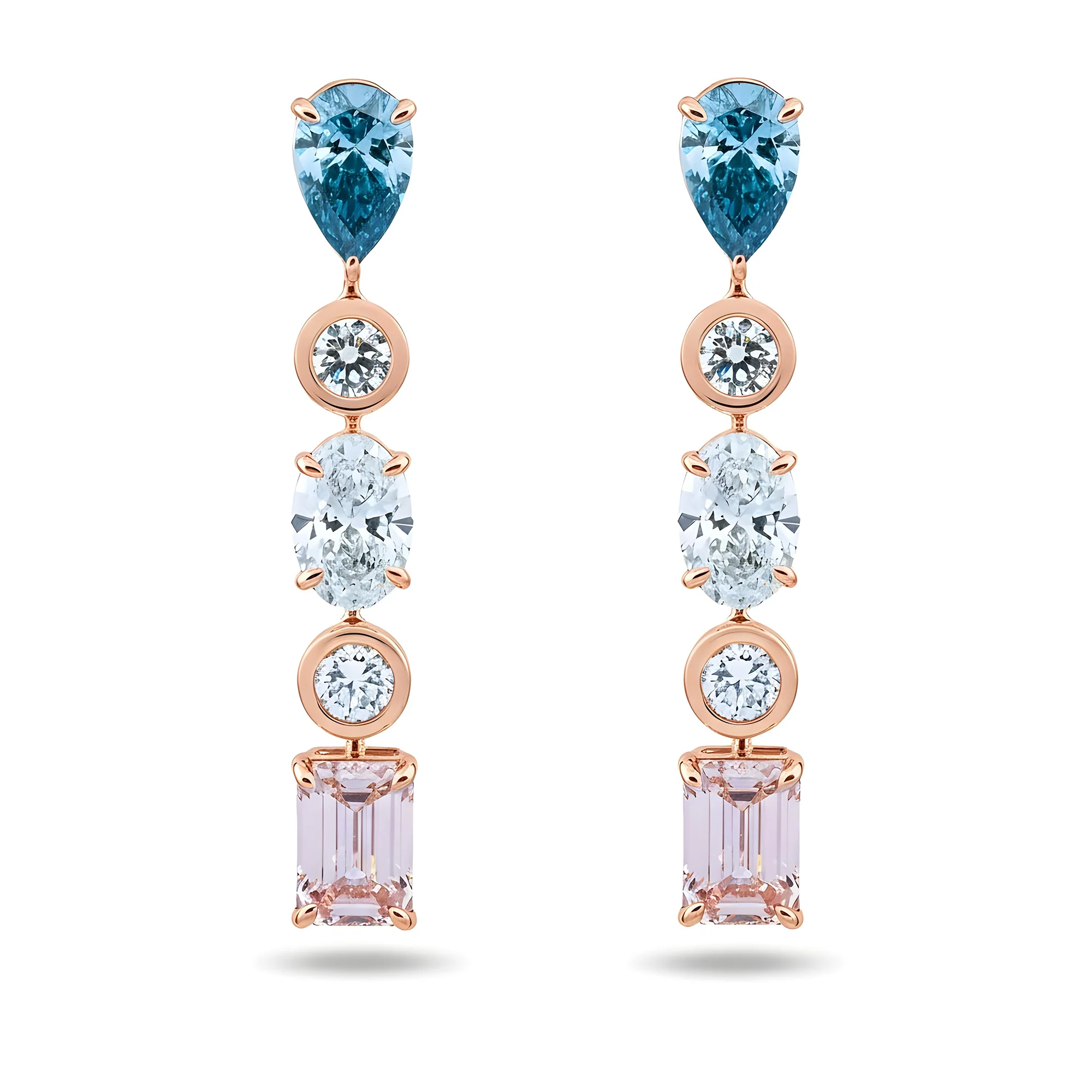 14K White Gold Fancy Blue & Pink Diamond Drop Earrings 8.24ctw - Image 6