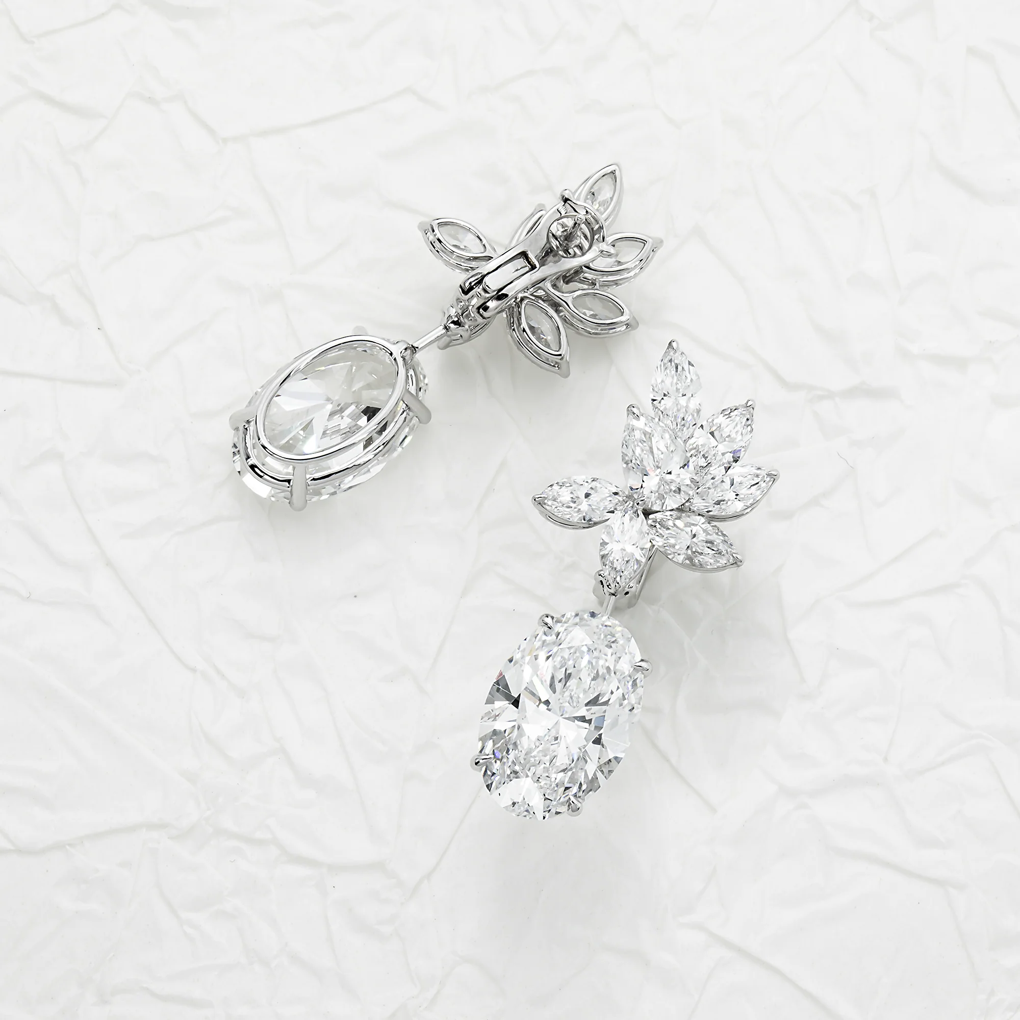 IGI 18K White Gold Oval & Marquise Cut Diamond Drop Earrings 20.30ctw - Image 3