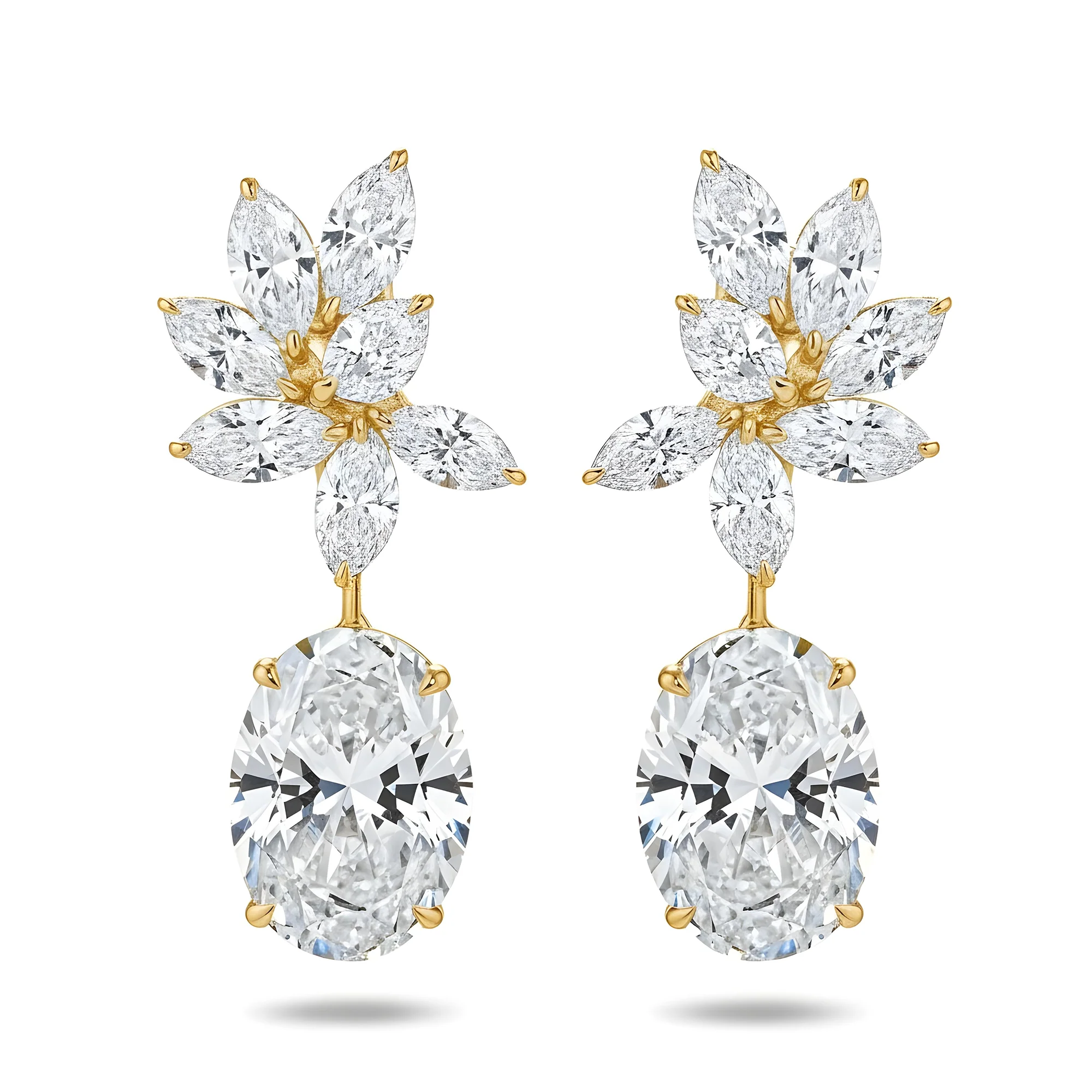 IGI 18K White Gold Oval & Marquise Cut Diamond Drop Earrings 20.30ctw - Image 4