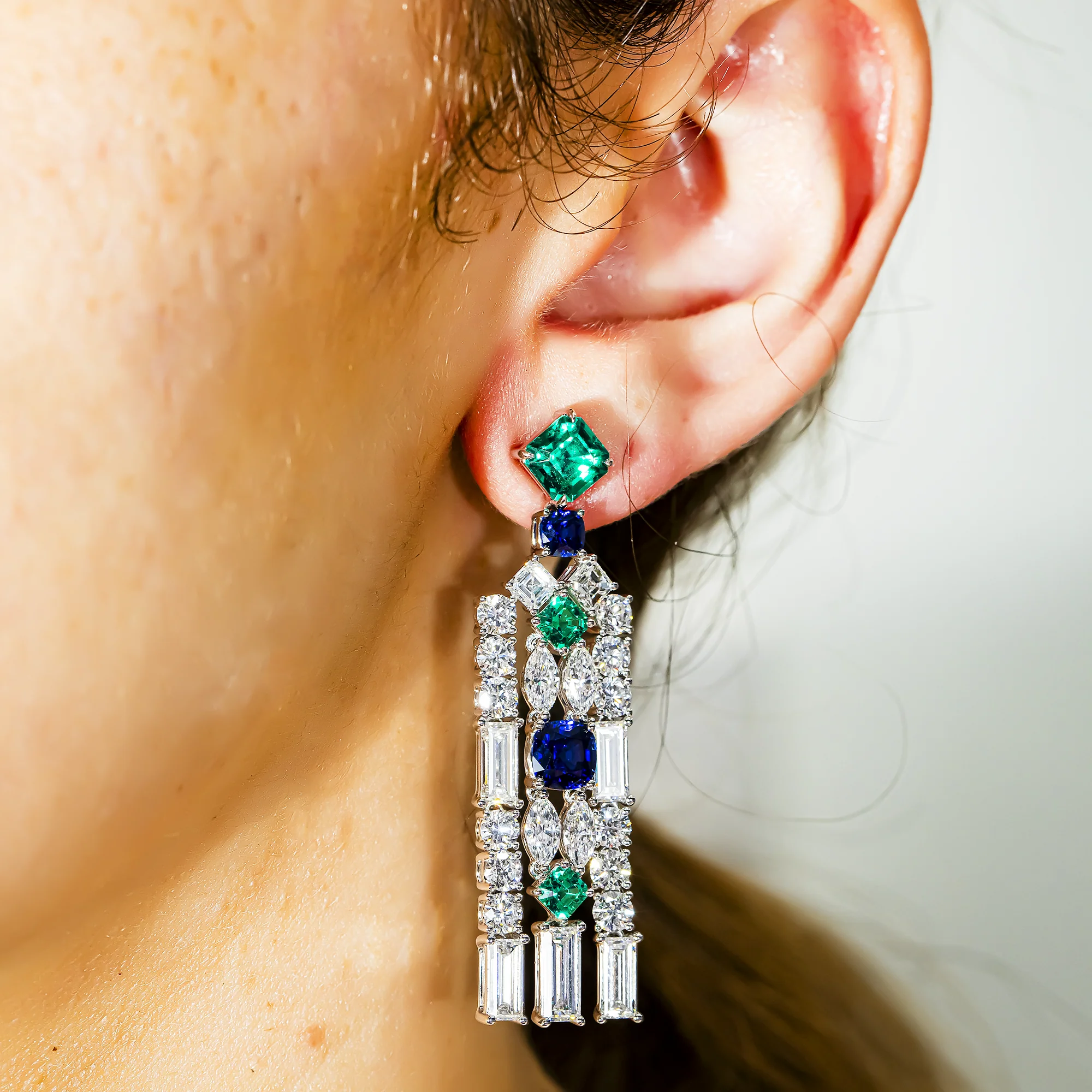 18K White Gold Gemstone & Diamond Drop Earrings 19.76ct - Image 2