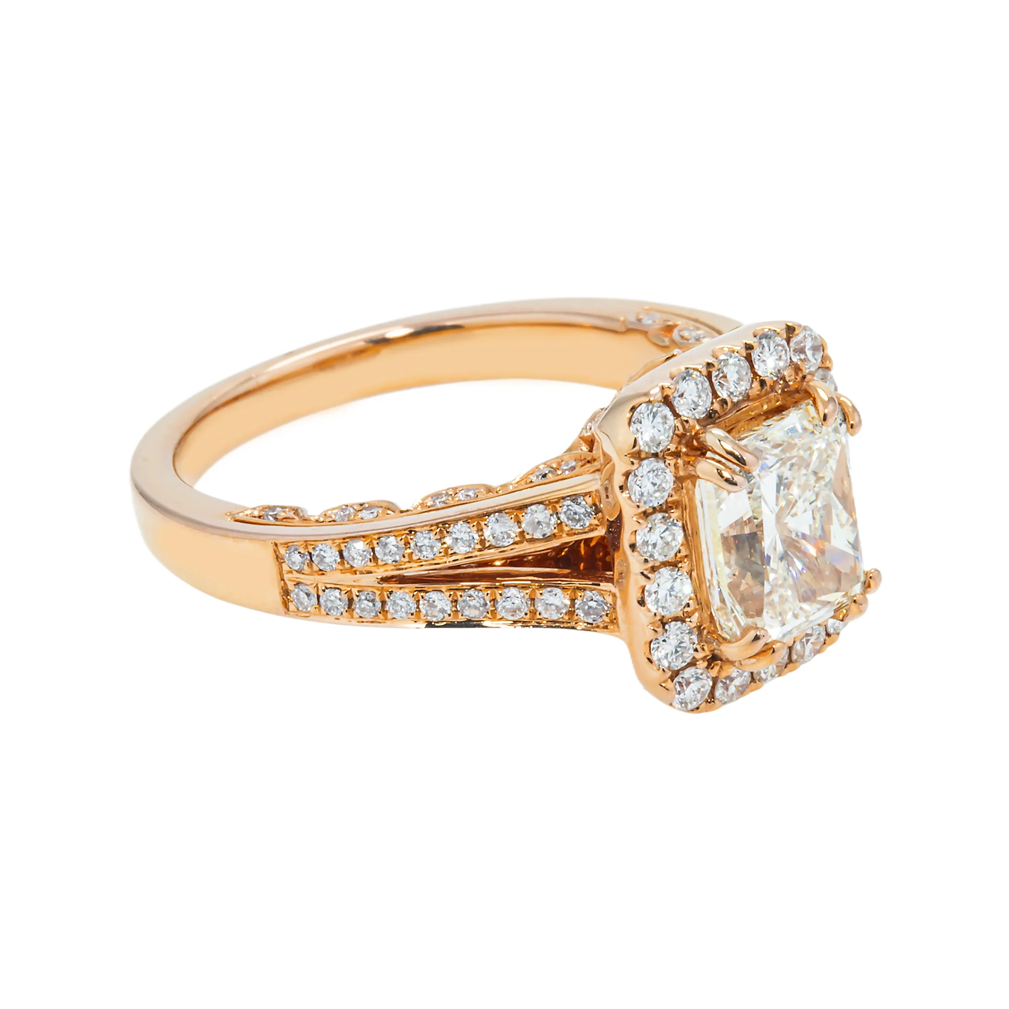 18K Rose Gold 2.0ct Radiant Cut Diamond Engagement Ring 2.65ctw - Image 3