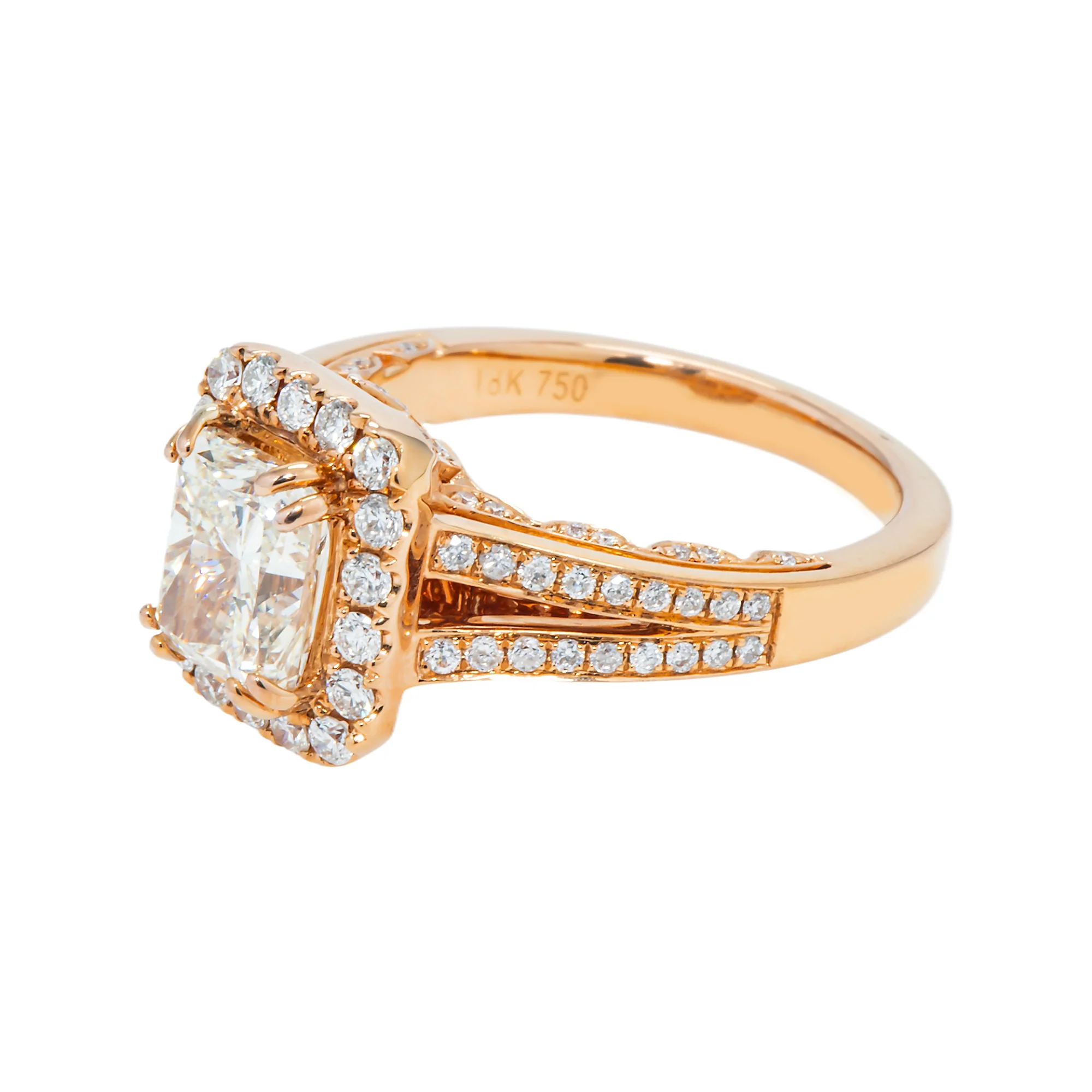 18K Rose Gold 2.0ct Radiant Cut Diamond Engagement Ring 2.65ctw - Image 5