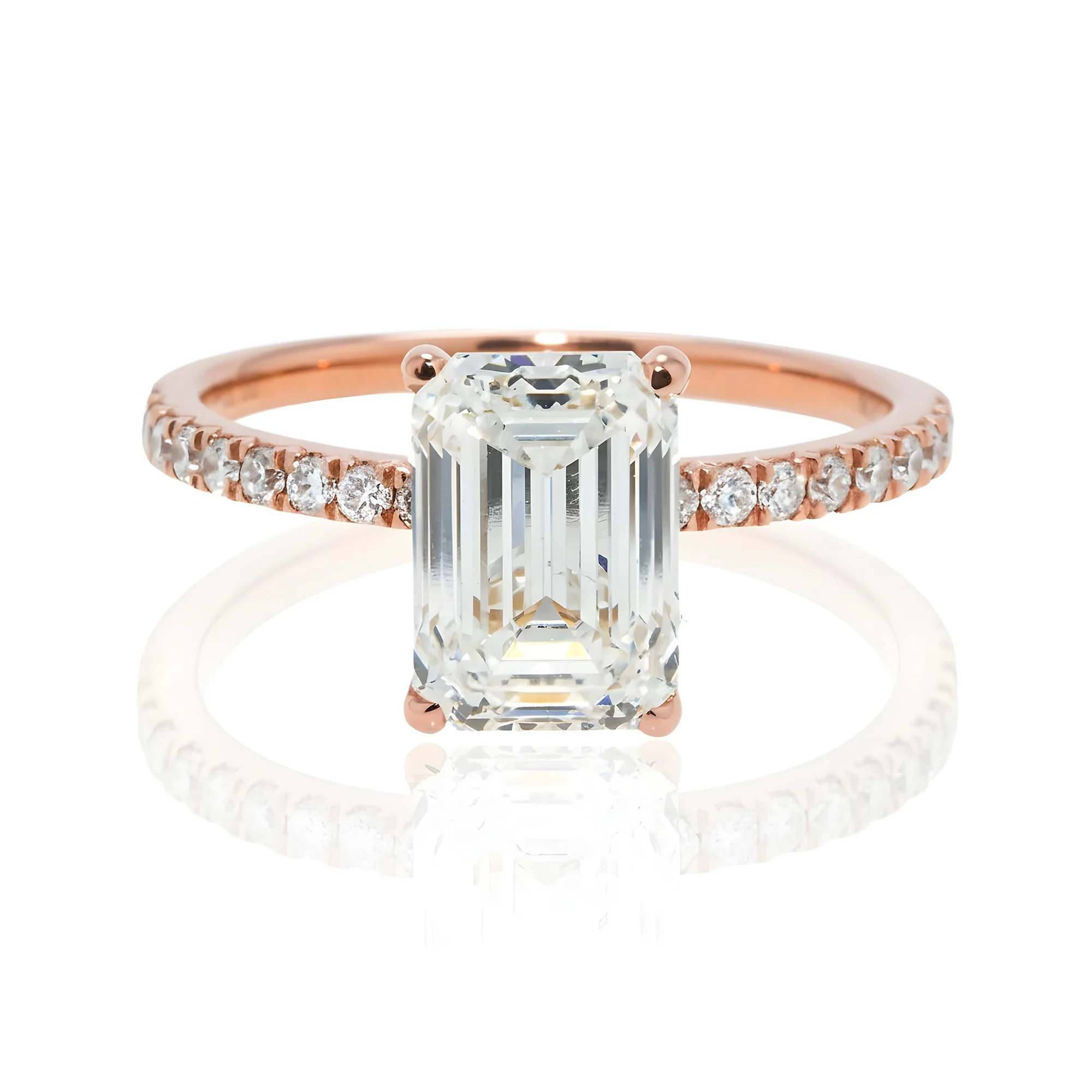 18K Rose Gold 2.57ct Emerald Cut Diamond Engagement Ring 2.89ctw