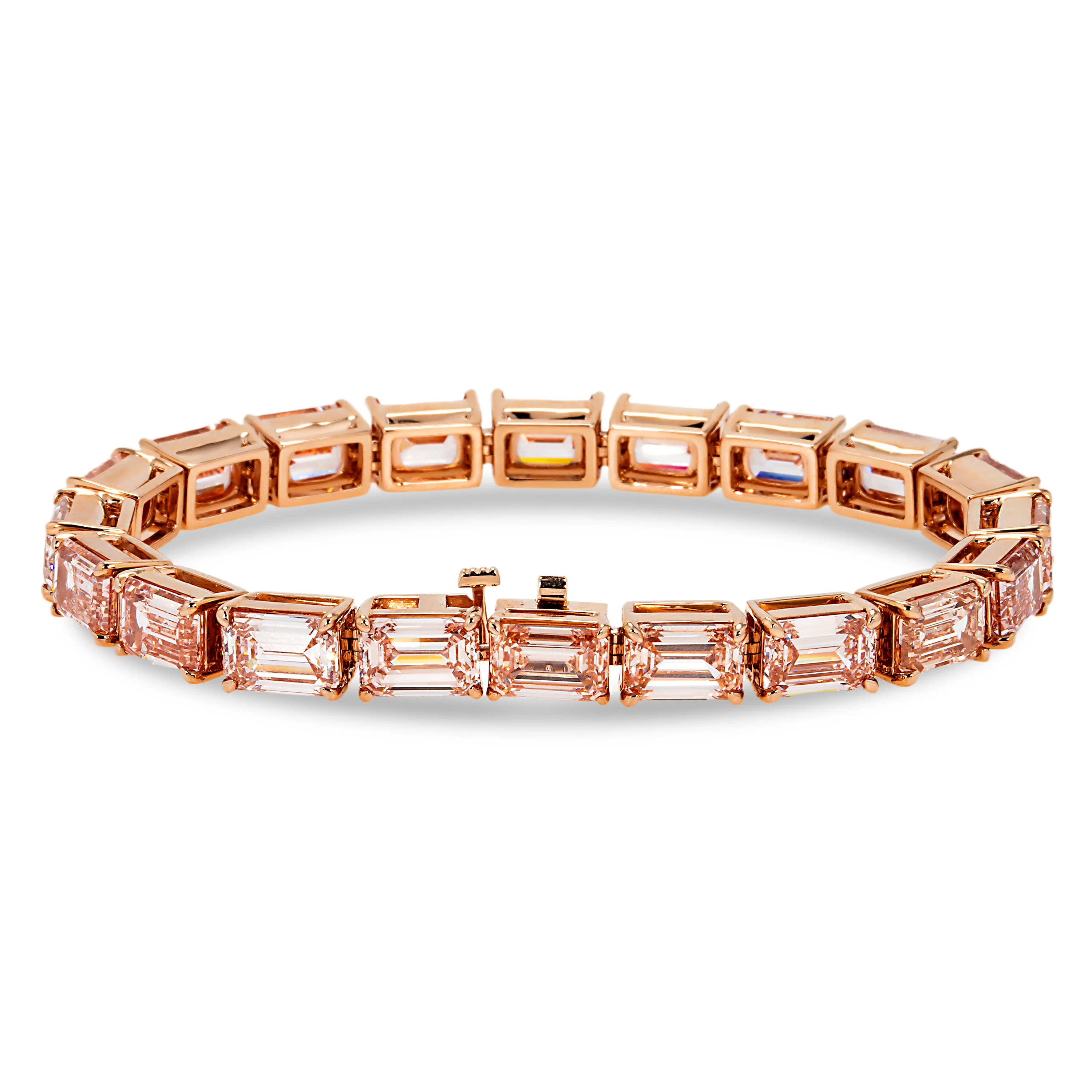 18K Rose Gold Emerald Cut Fancy Pink Diamond Tennis Bracelet 32.39ct - Image 3