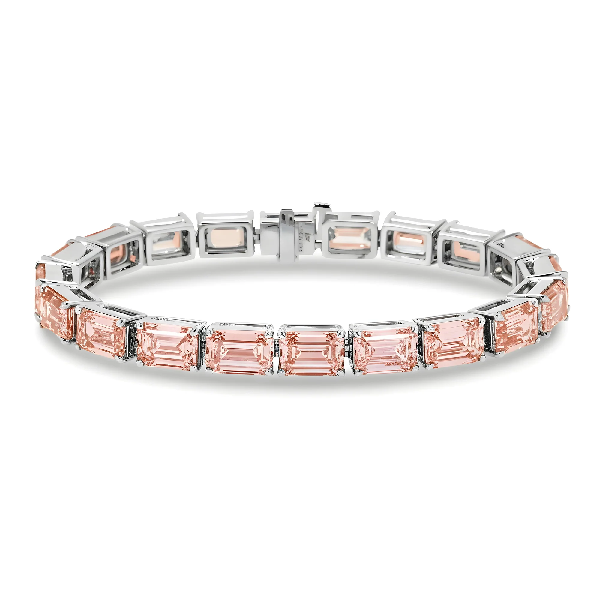 18K Rose Gold Emerald Cut Fancy Pink Diamond Tennis Bracelet 32.39ct - Image 4