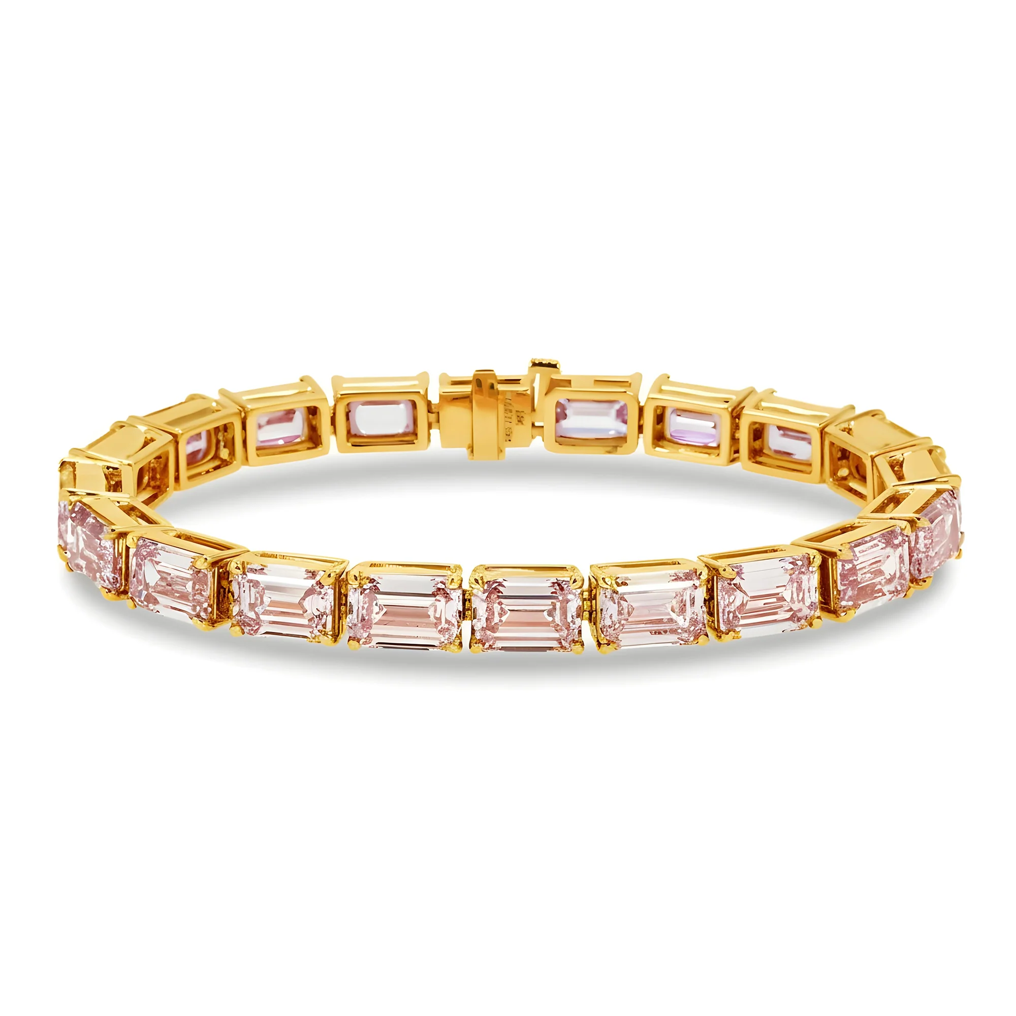 18K Rose Gold Emerald Cut Fancy Pink Diamond Tennis Bracelet 32.39ct - Image 7