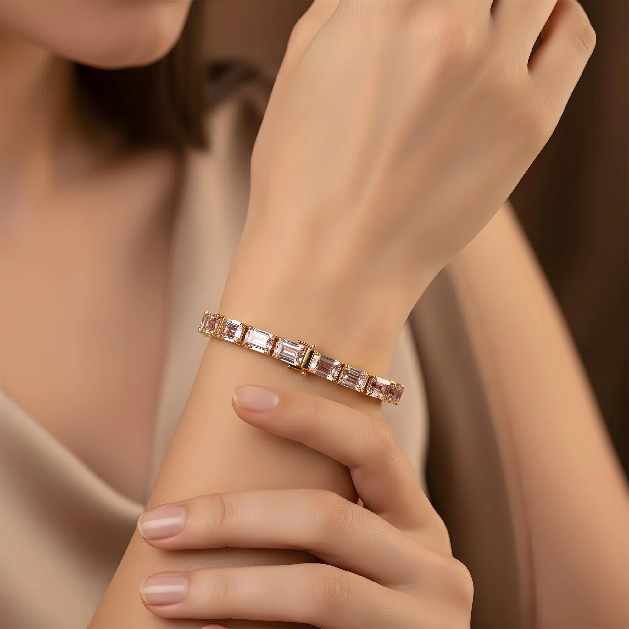18K Rose Gold Emerald Cut Fancy Pink Diamond Tennis Bracelet 32.39ct - Image 8