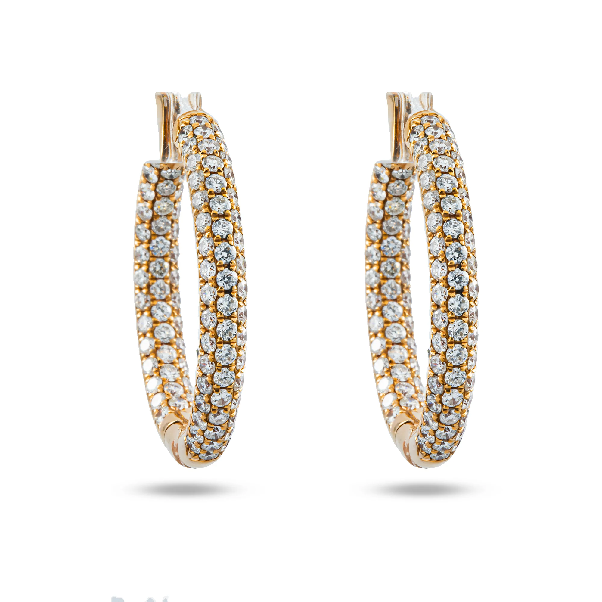 18K Rose Gold Round Pave Diamond Inside Out Hoop Earrings 2.55ctw