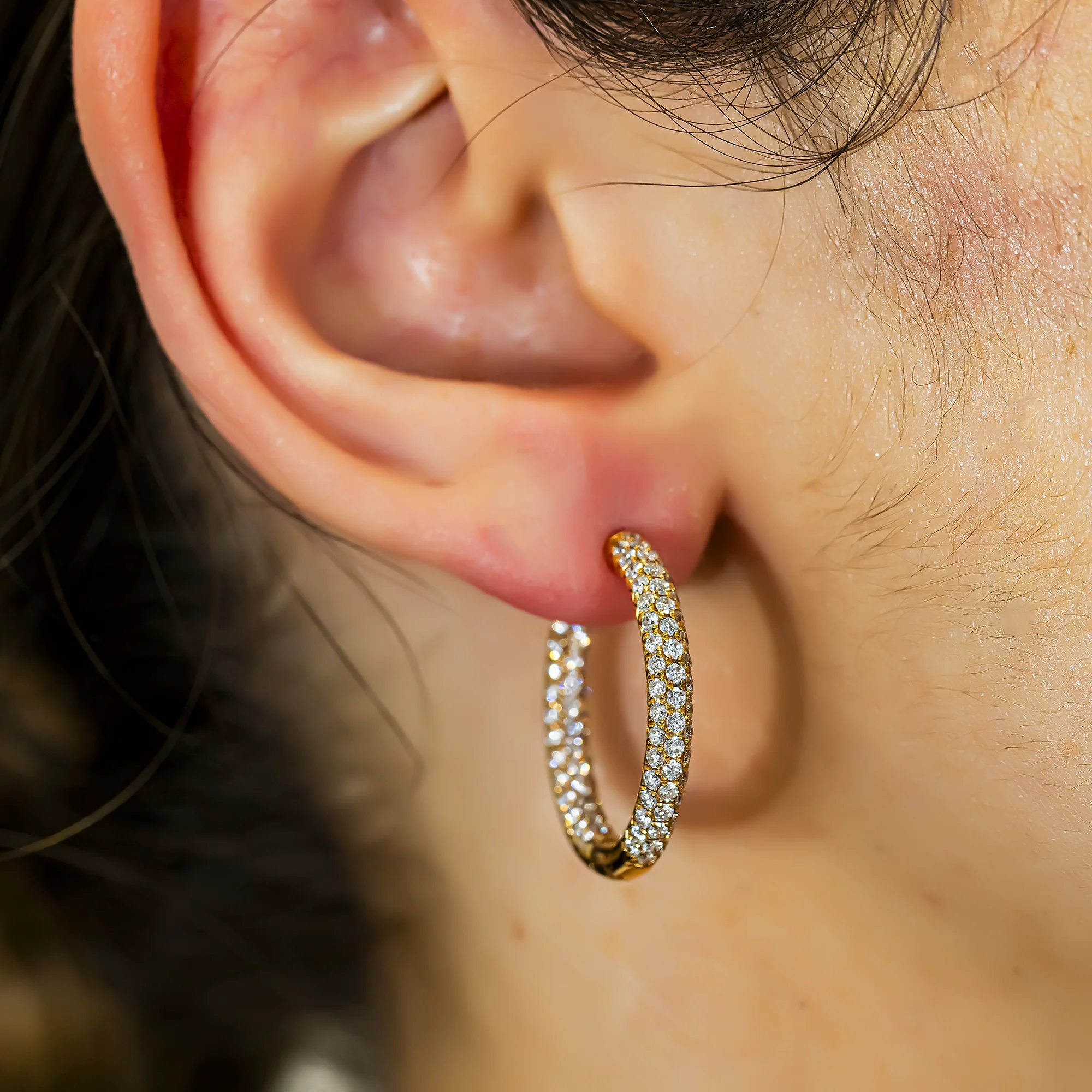 18K Rose Gold Round Pave Diamond Inside Out Hoop Earrings 2.55ctw - Image 2