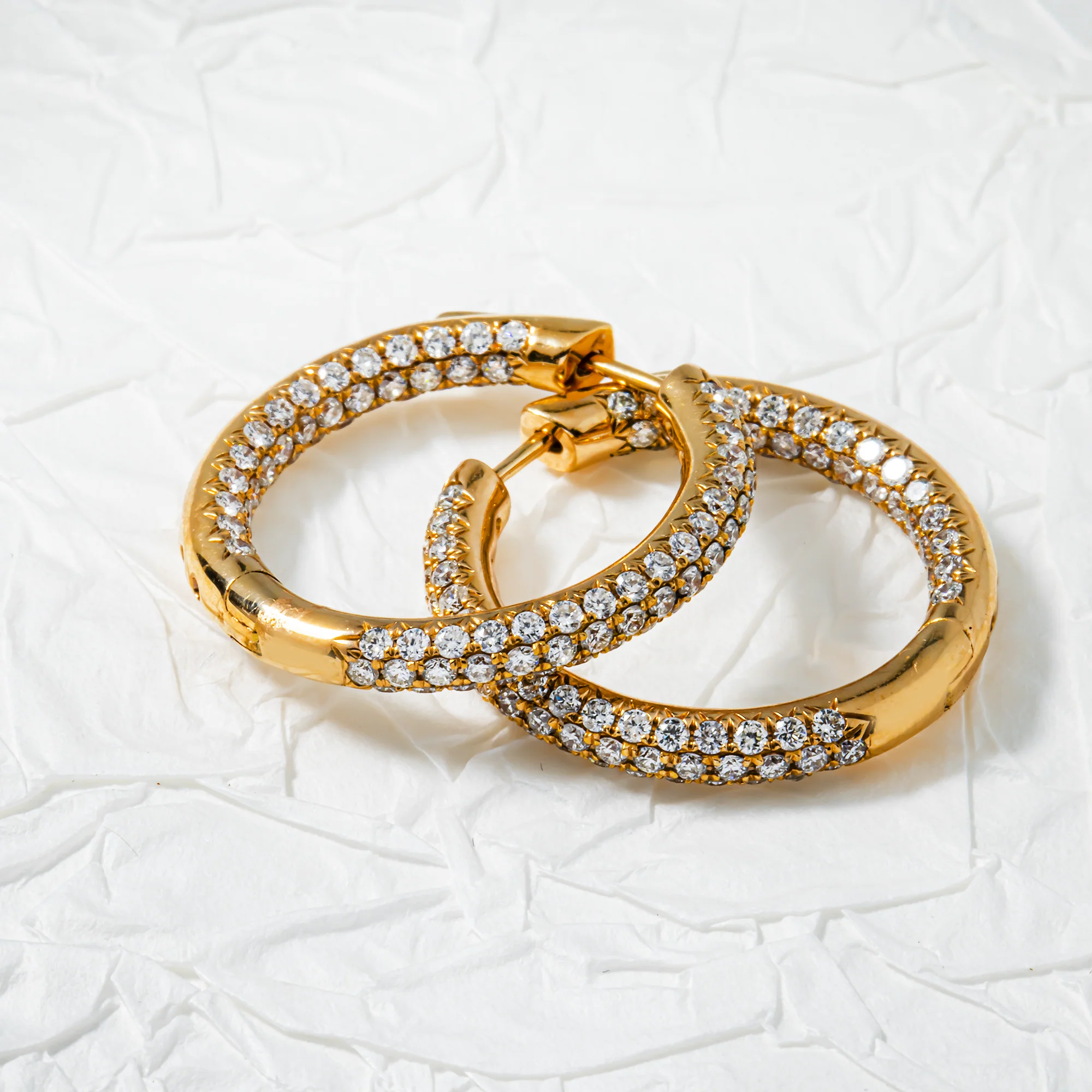 18K Rose Gold Round Pave Diamond Inside Out Hoop Earrings 2.55ctw - Image 3