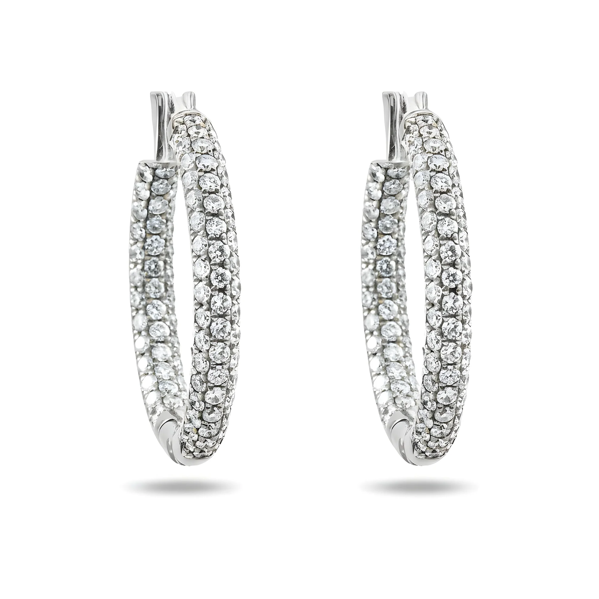 18K Rose Gold Round Pave Diamond Inside Out Hoop Earrings 2.55ctw - Image 4
