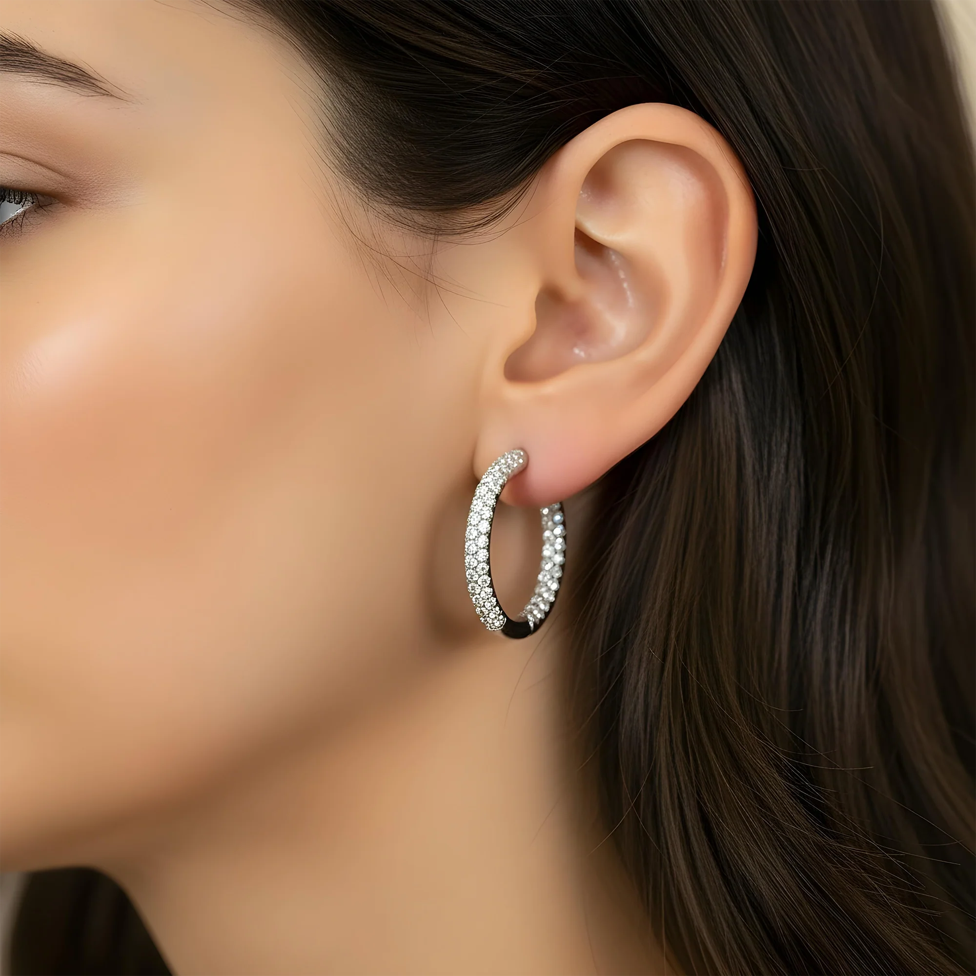 18K Rose Gold Round Pave Diamond Inside Out Hoop Earrings 2.55ctw - Image 6
