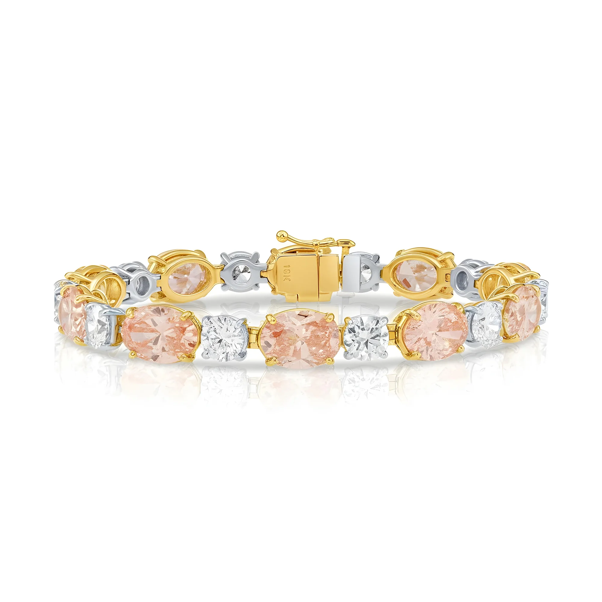 18K Rose & White Gold Pink Oval Diamond & Round Diamond Bracelet 26.36ctw - Image 4