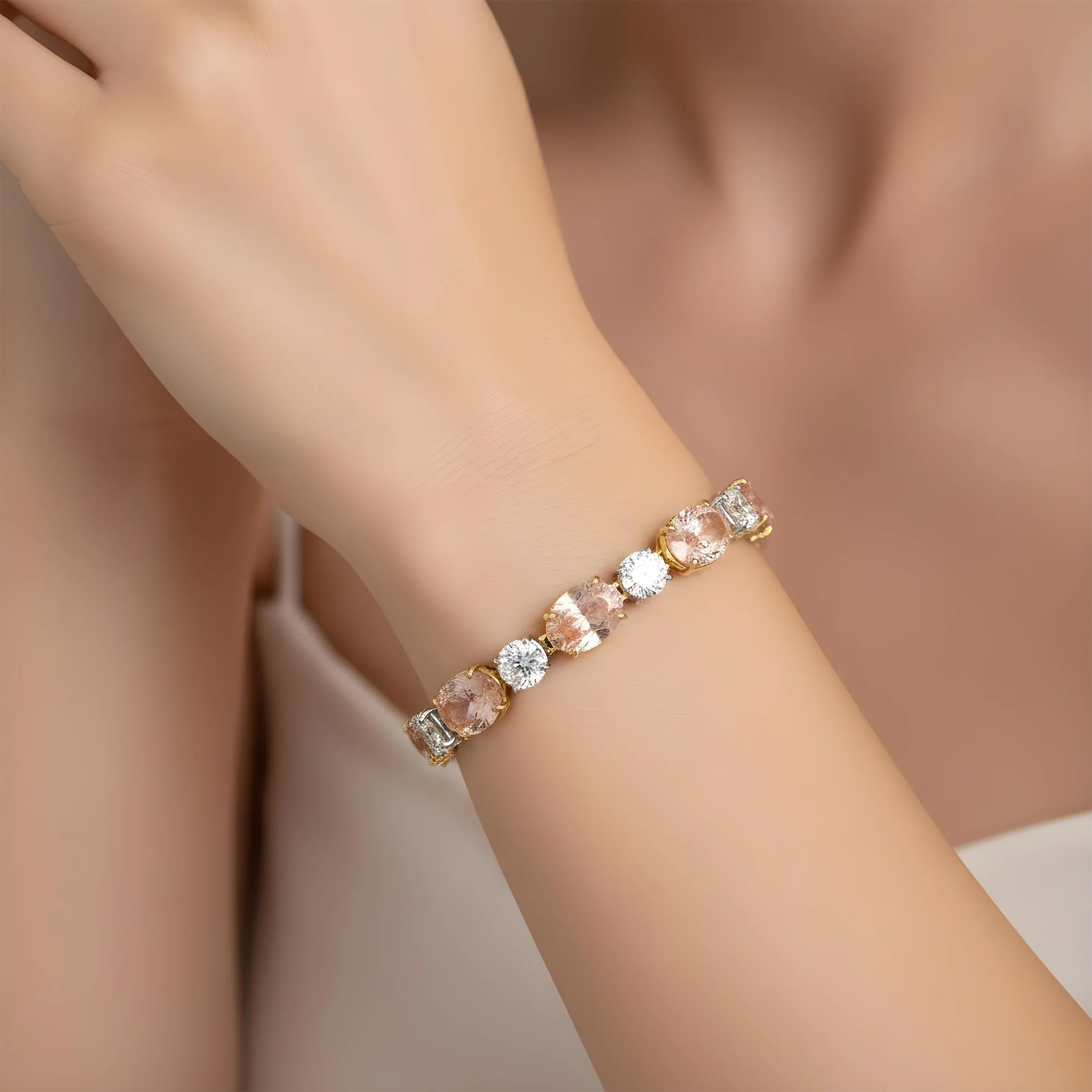 18K Rose & White Gold Pink Oval Diamond & Round Diamond Bracelet 26.36ctw - Image 5