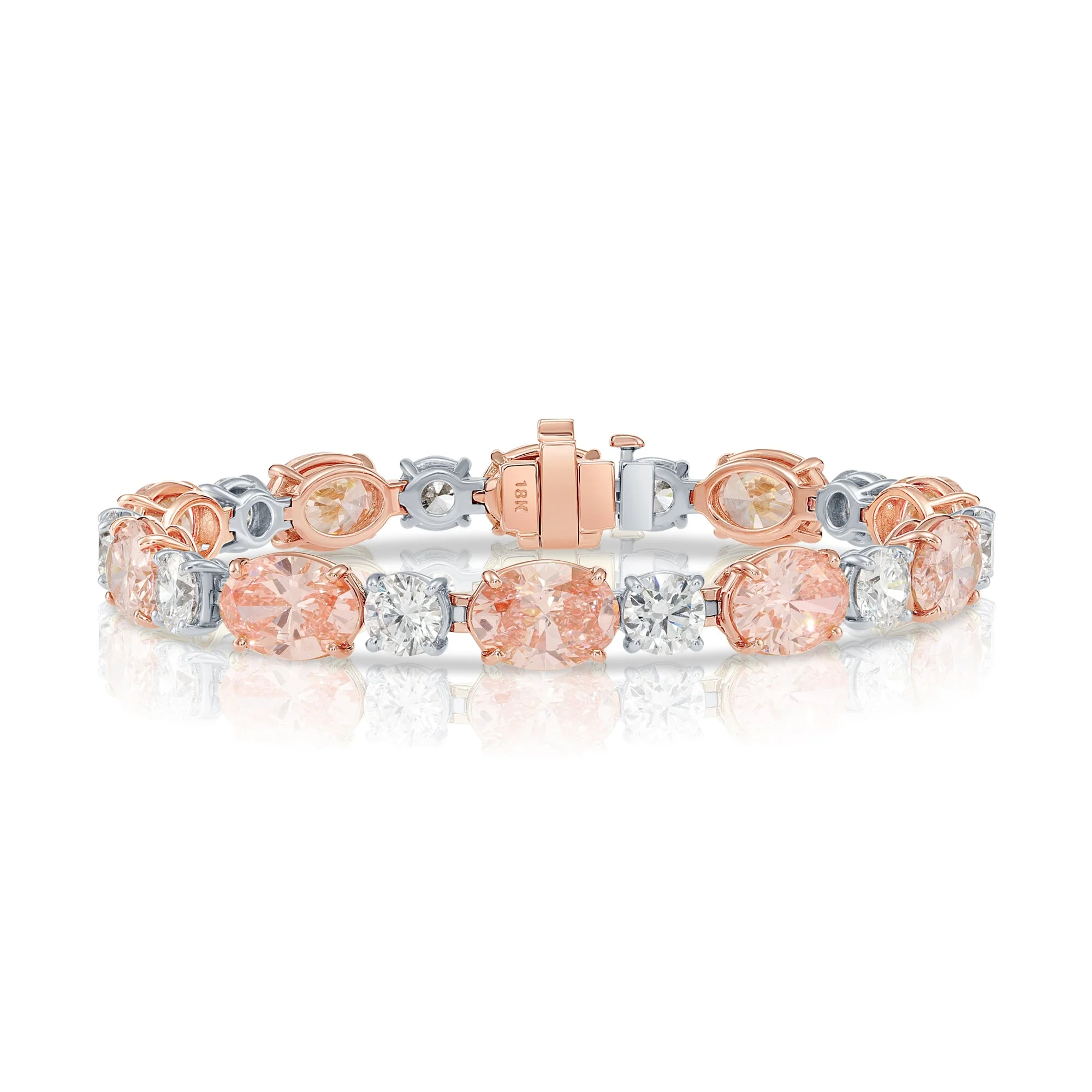 18K Rose & White Gold Pink Oval Diamond & Round Diamond Bracelet 26.36ctw - Image 6