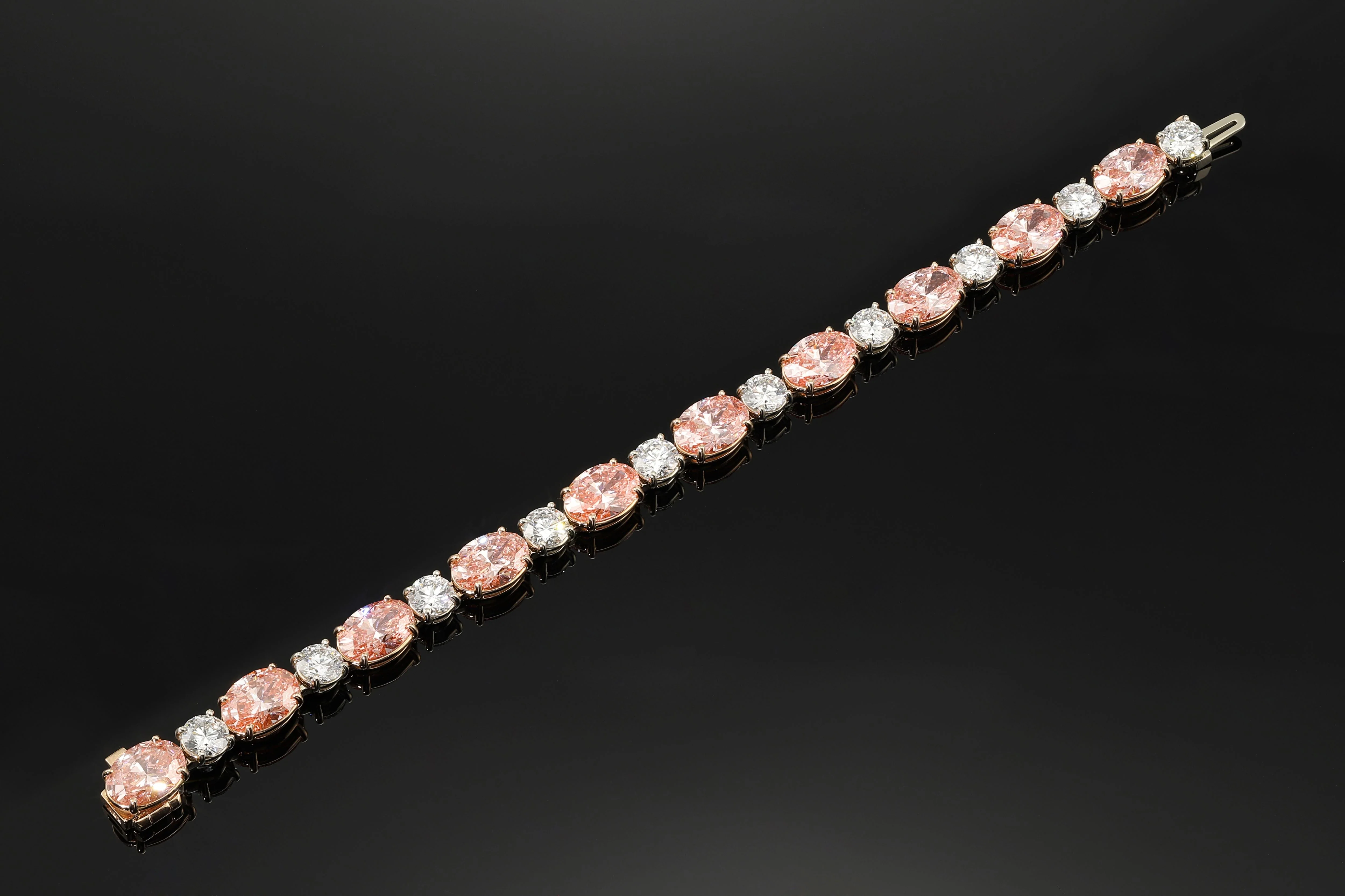 18K Rose & White Gold Pink Oval Diamond & Round Diamond Bracelet 26.36ctw - Image 7